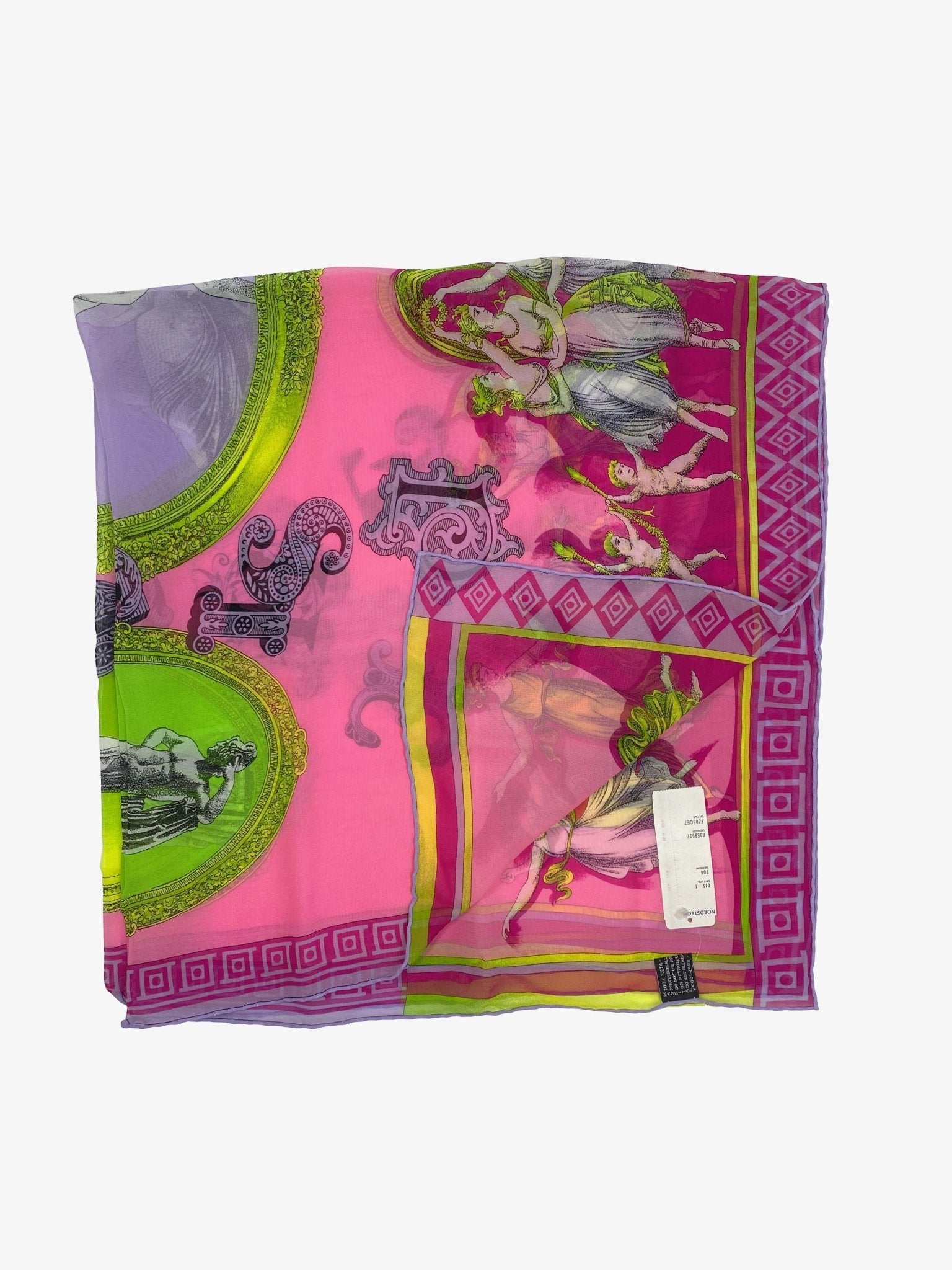 1990s Atelier Versace by Gianni Versace Amore Psiche Neon Silk Square Scarf New - RealList