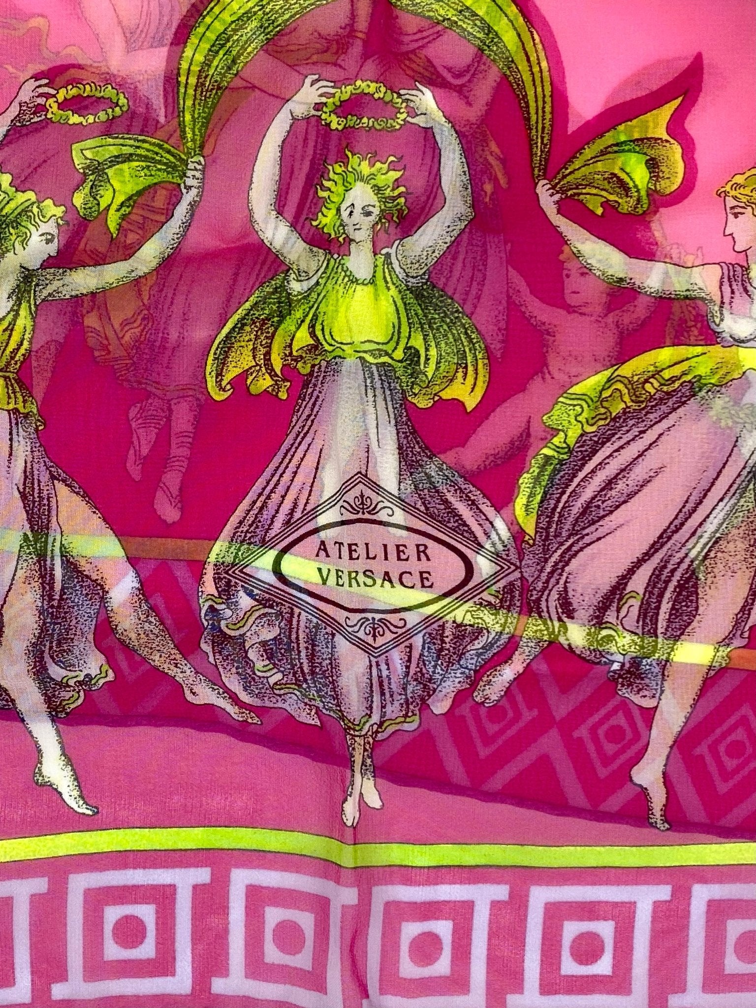 1990s Atelier Versace by Gianni Versace Amore Psiche Neon Silk Square Scarf New - RealList