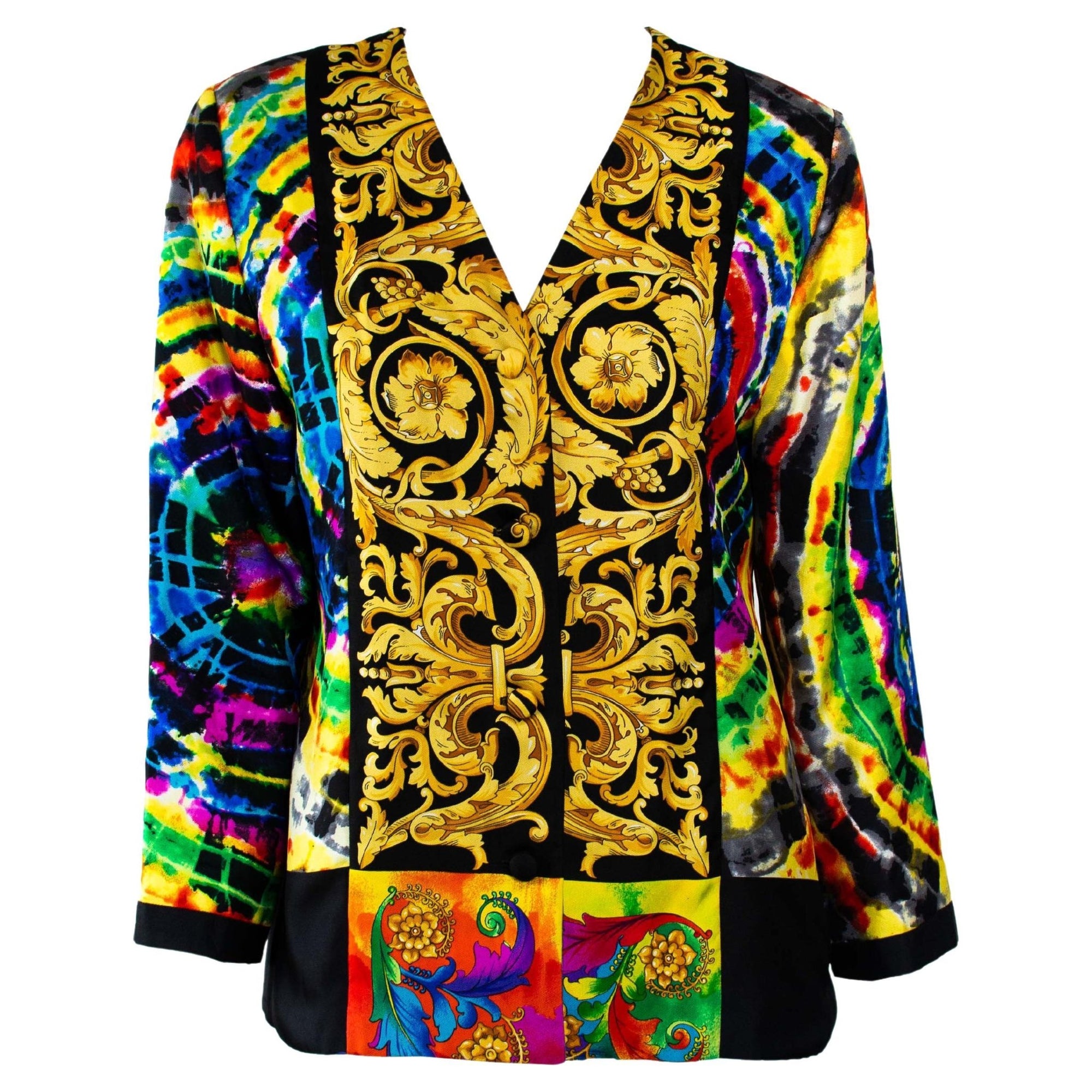 1990s Atelier Versace Haute Couture Tie Dye Baroque Silk Evening Jacket by Gianni Versace - RealList