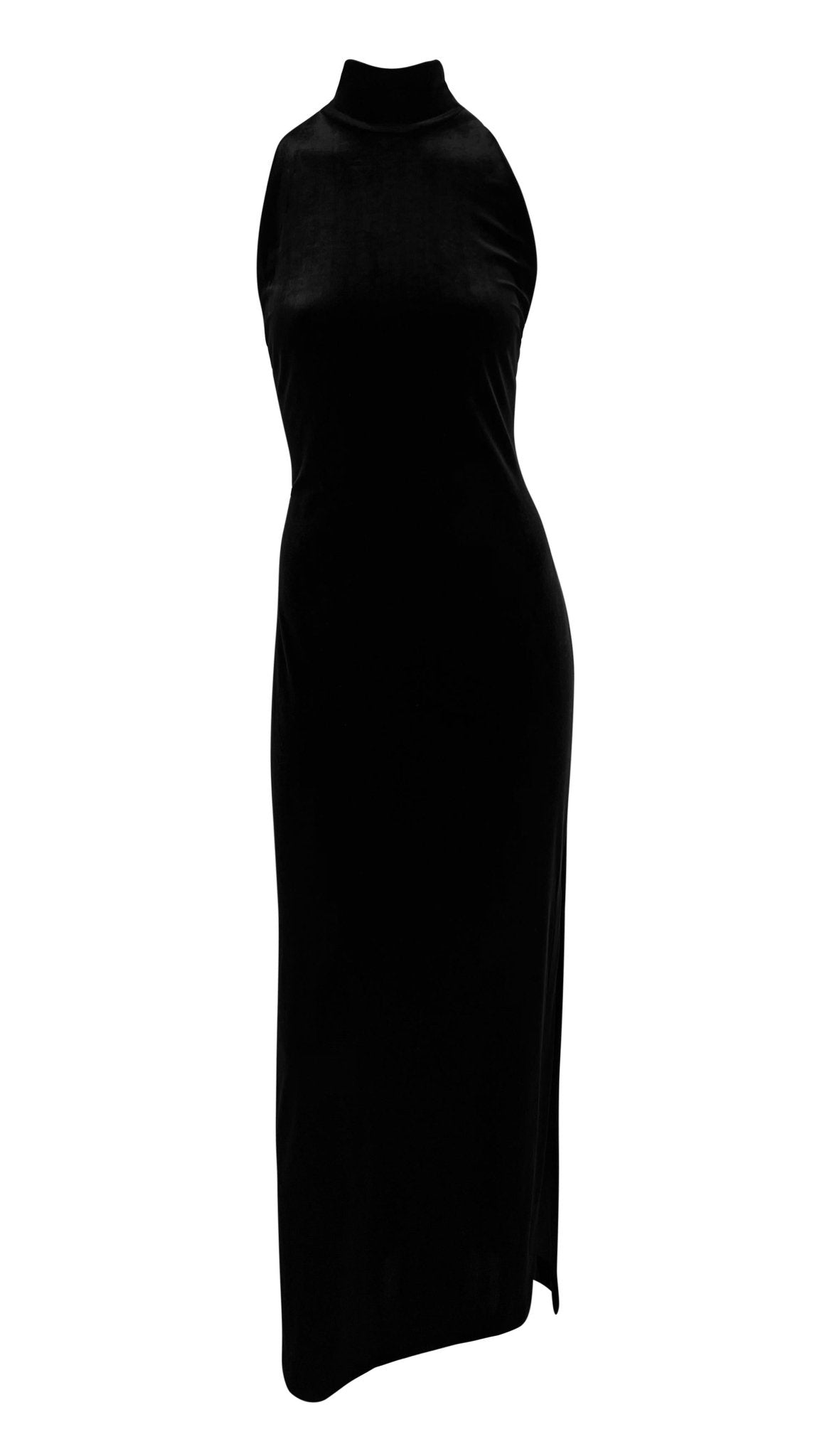 1990s Bob Mackie Marabou Ostrich Feather Trim Black Velvet Sleeveless Dress Set - RealList