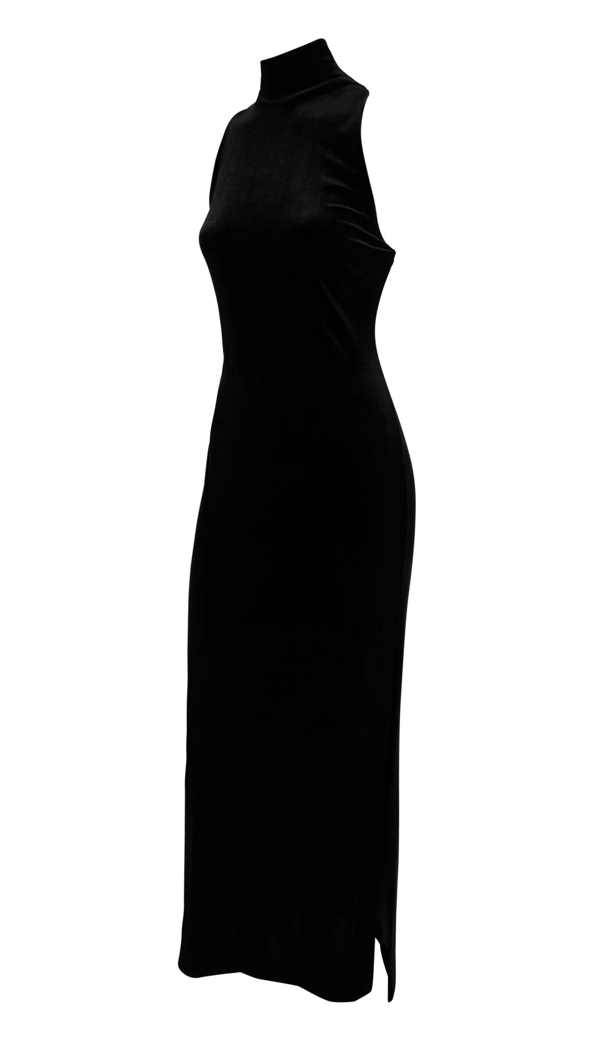 1990s Bob Mackie Marabou Ostrich Feather Trim Black Velvet Sleeveless Dress Set - RealList