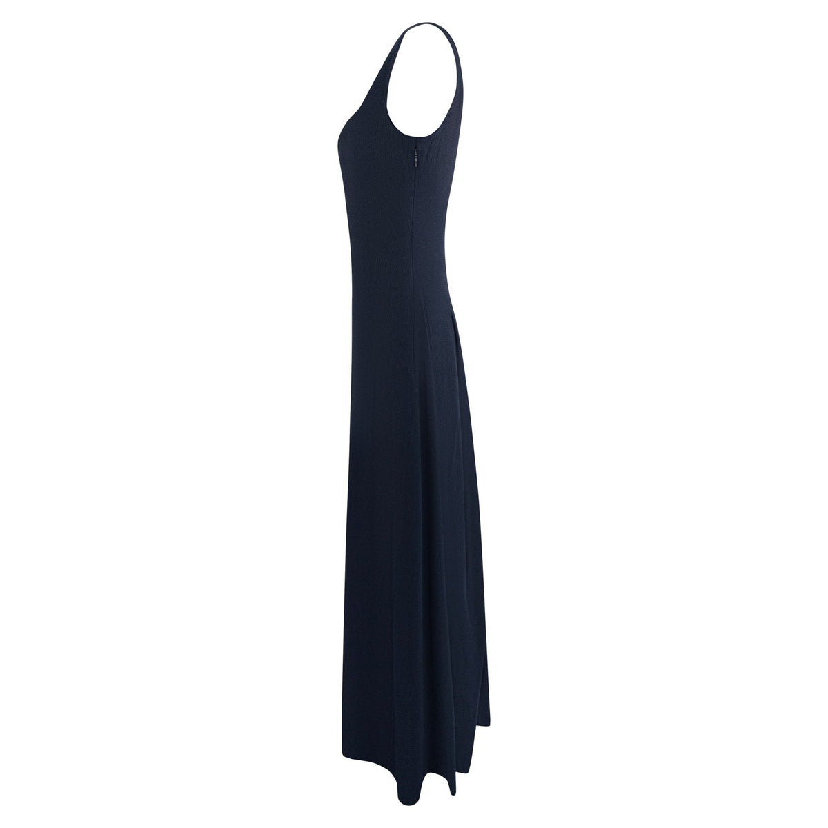 1990s Calvin Klein Collection Navy Blue Textured Silk Satin Sleeveless Gown - RealList