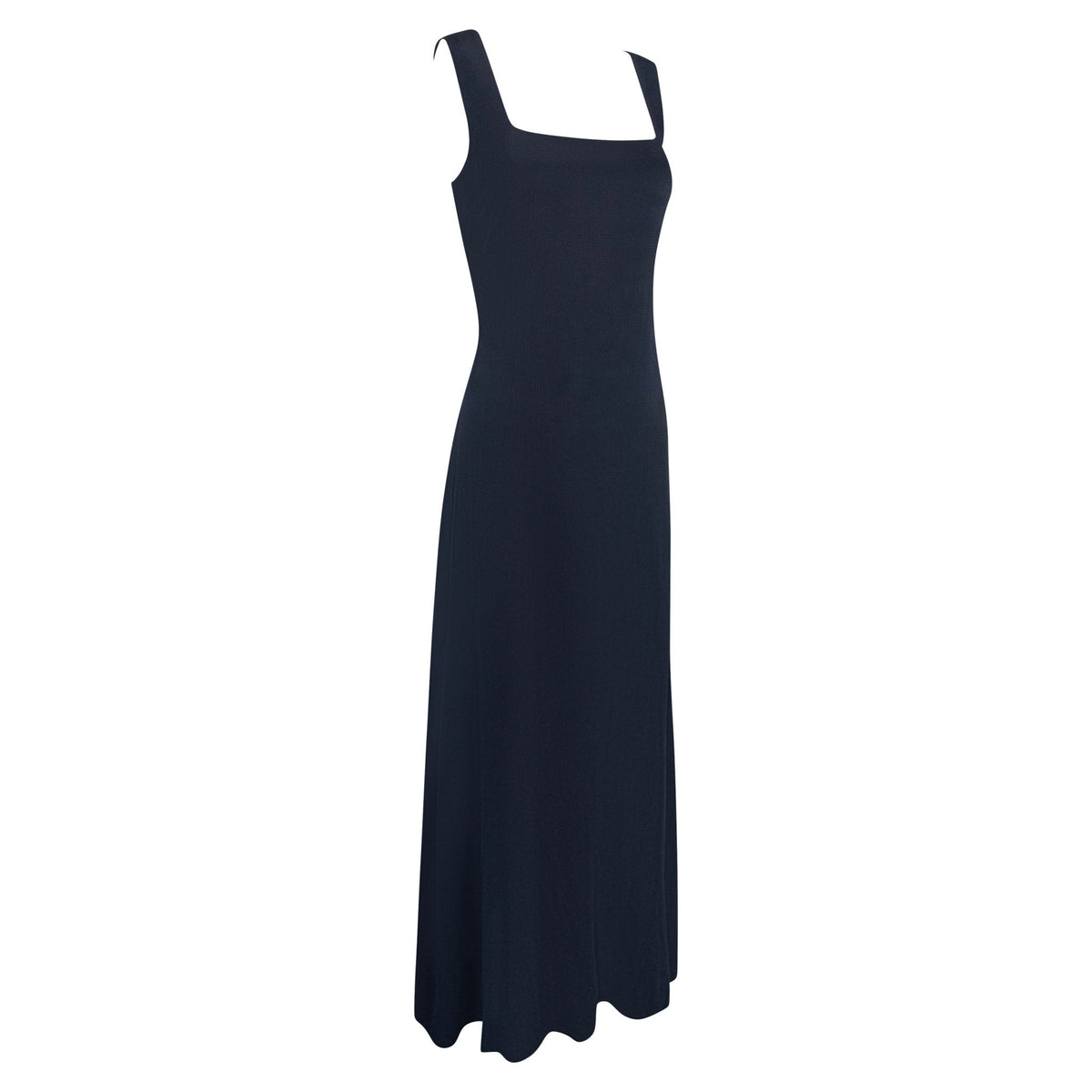 1990s Calvin Klein Collection Navy Blue Textured Silk Satin Sleeveless Gown - RealList