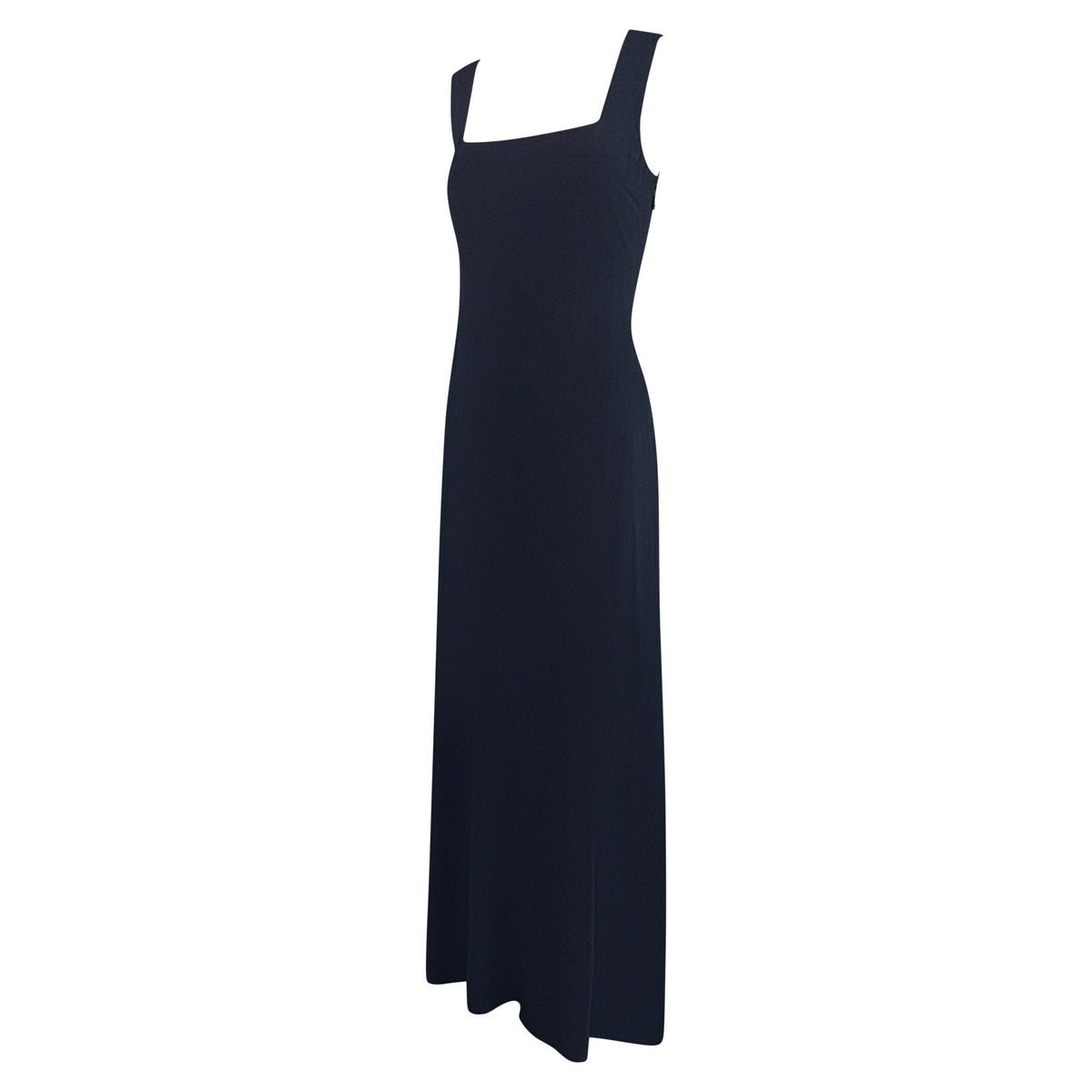 1990s Calvin Klein Collection Navy Blue Textured Silk Satin Sleeveless Gown - RealList