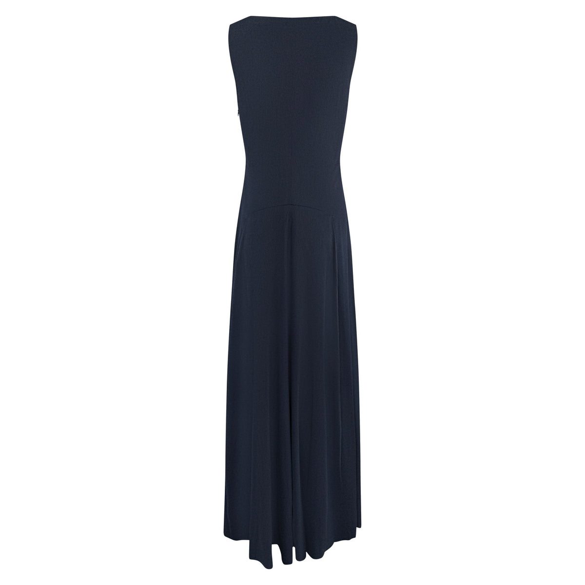1990s Calvin Klein Collection Navy Blue Textured Silk Satin Sleeveless Gown - RealList