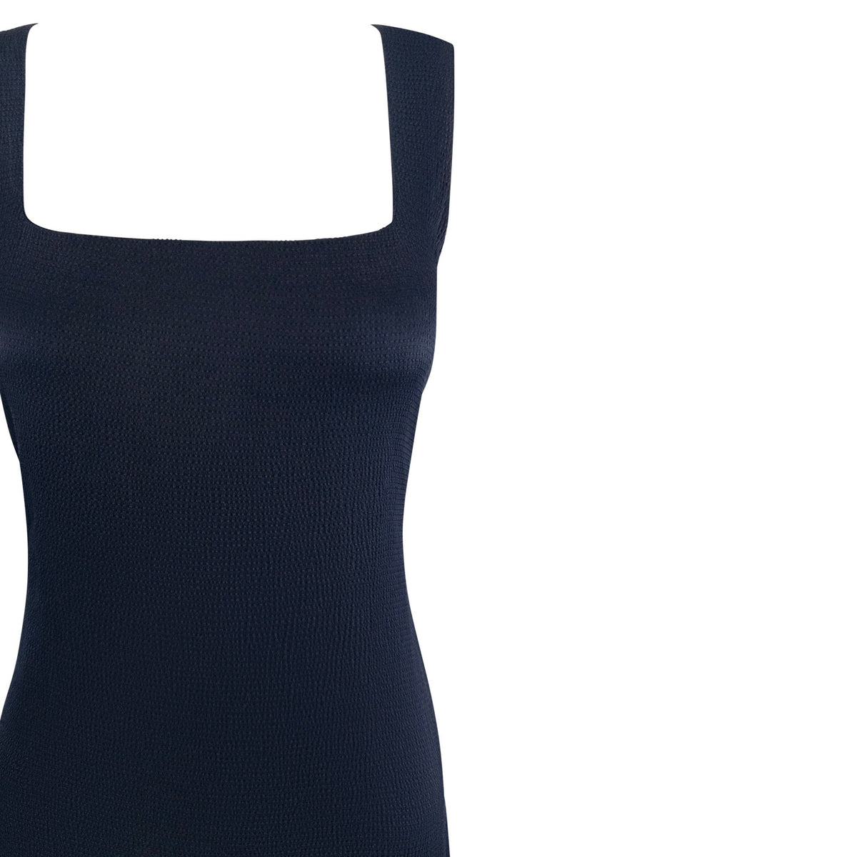 1990s Calvin Klein Collection Navy Blue Textured Silk Satin Sleeveless Gown - RealList