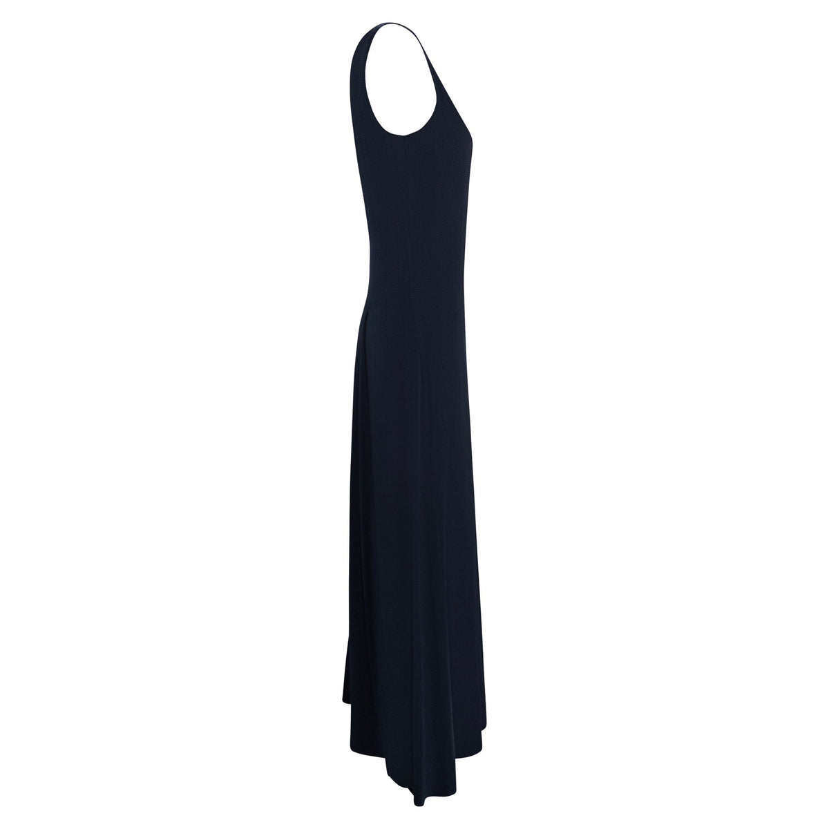 1990s Calvin Klein Collection Navy Blue Textured Silk Satin Sleeveless Gown - RealList