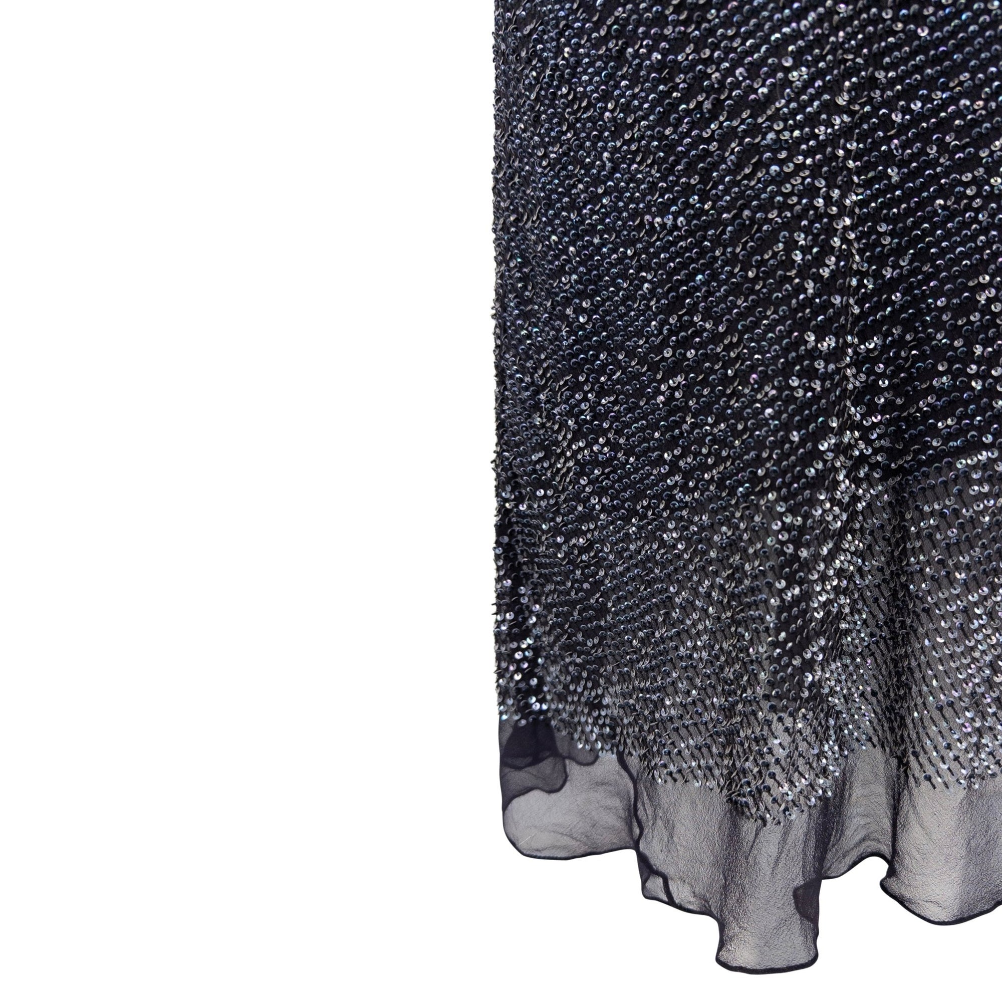 1990s Calvin Klein Collection Navy Sequin Sheer Chiffon Slip Dress - RealList