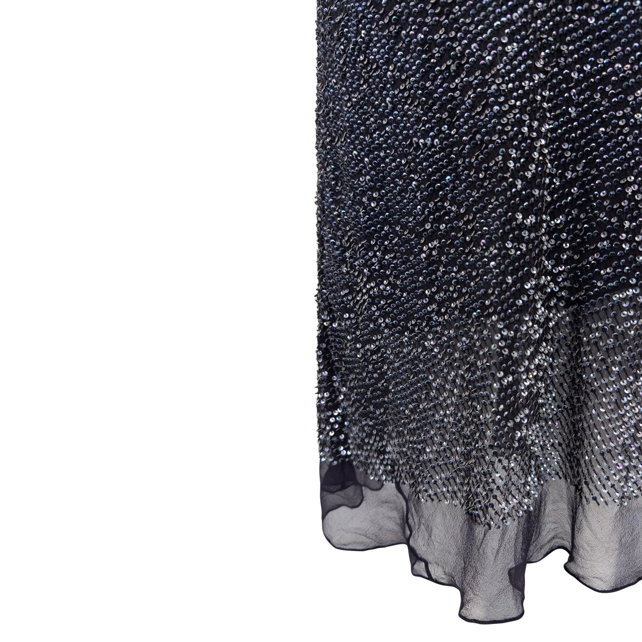 1990s Calvin Klein Collection Navy Sequin Sheer Chiffon Slip Dress - RealList