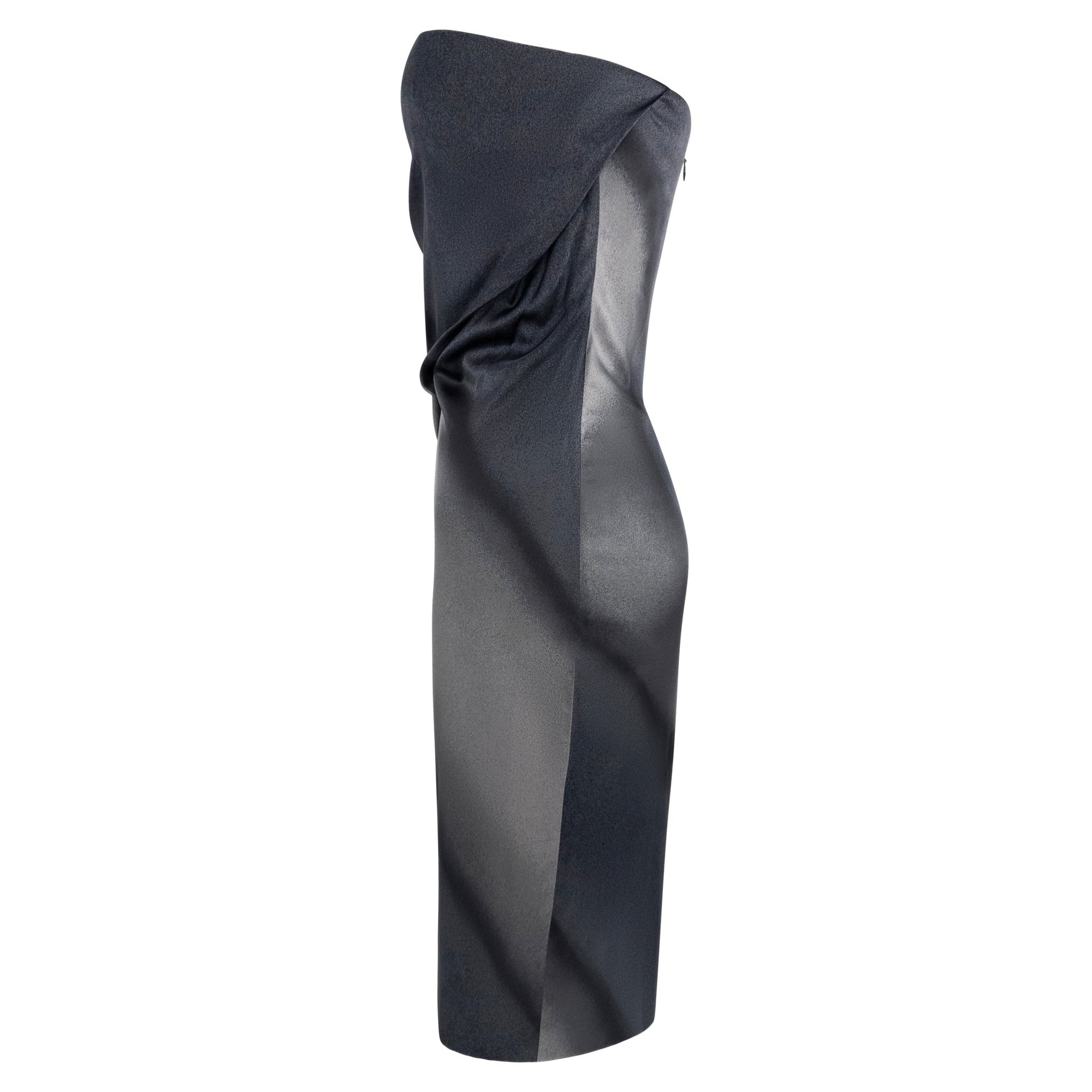 1990s Calvin Klein Collection Ombré Charcoal Silk Satin Strapless Mini Dress - RealList