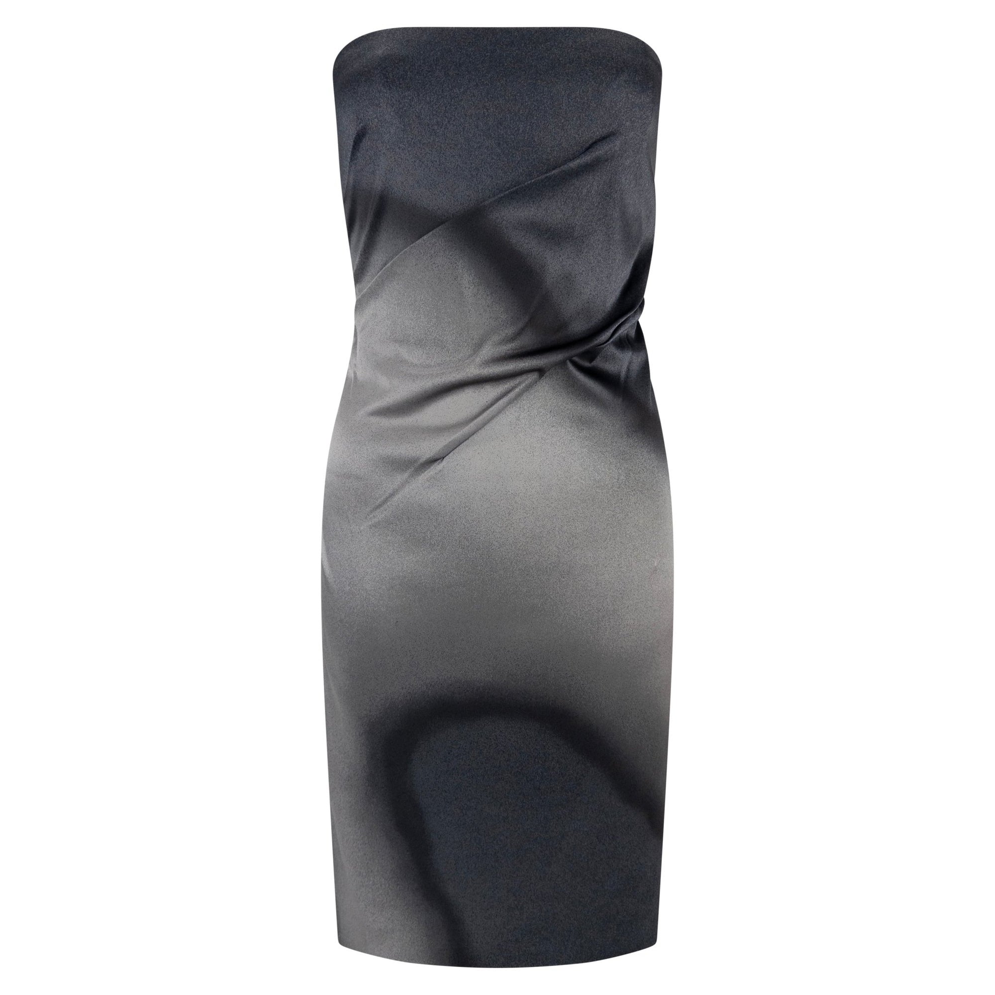 1990s Calvin Klein Collection Ombré Charcoal Silk Satin Strapless Mini Dress - RealList
