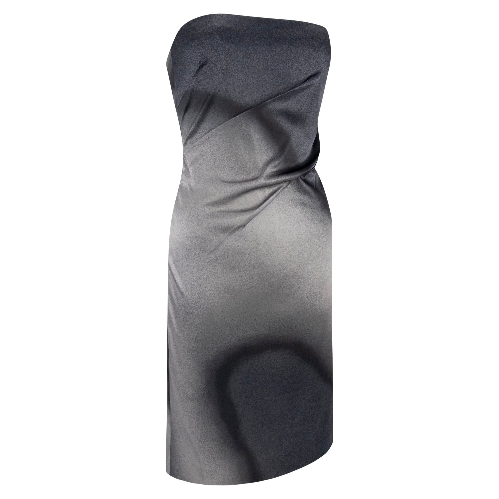 1990s Calvin Klein Collection Ombré Charcoal Silk Satin Strapless Mini Dress - RealList