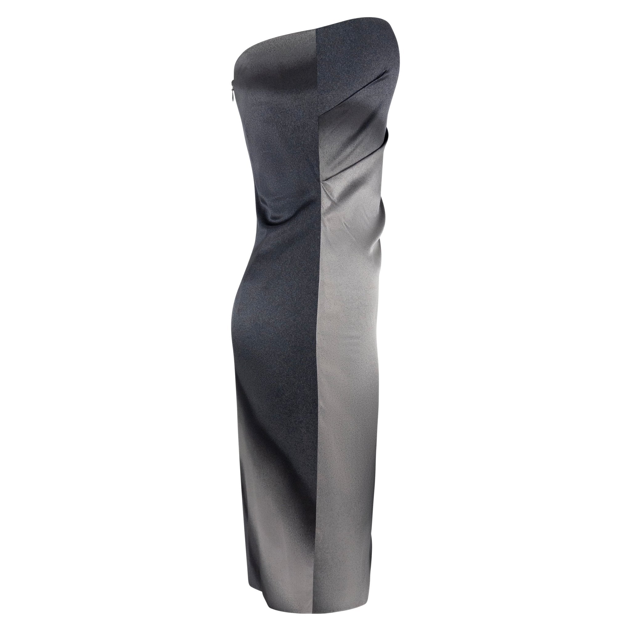 1990s Calvin Klein Collection Ombré Charcoal Silk Satin Strapless Mini Dress - RealList