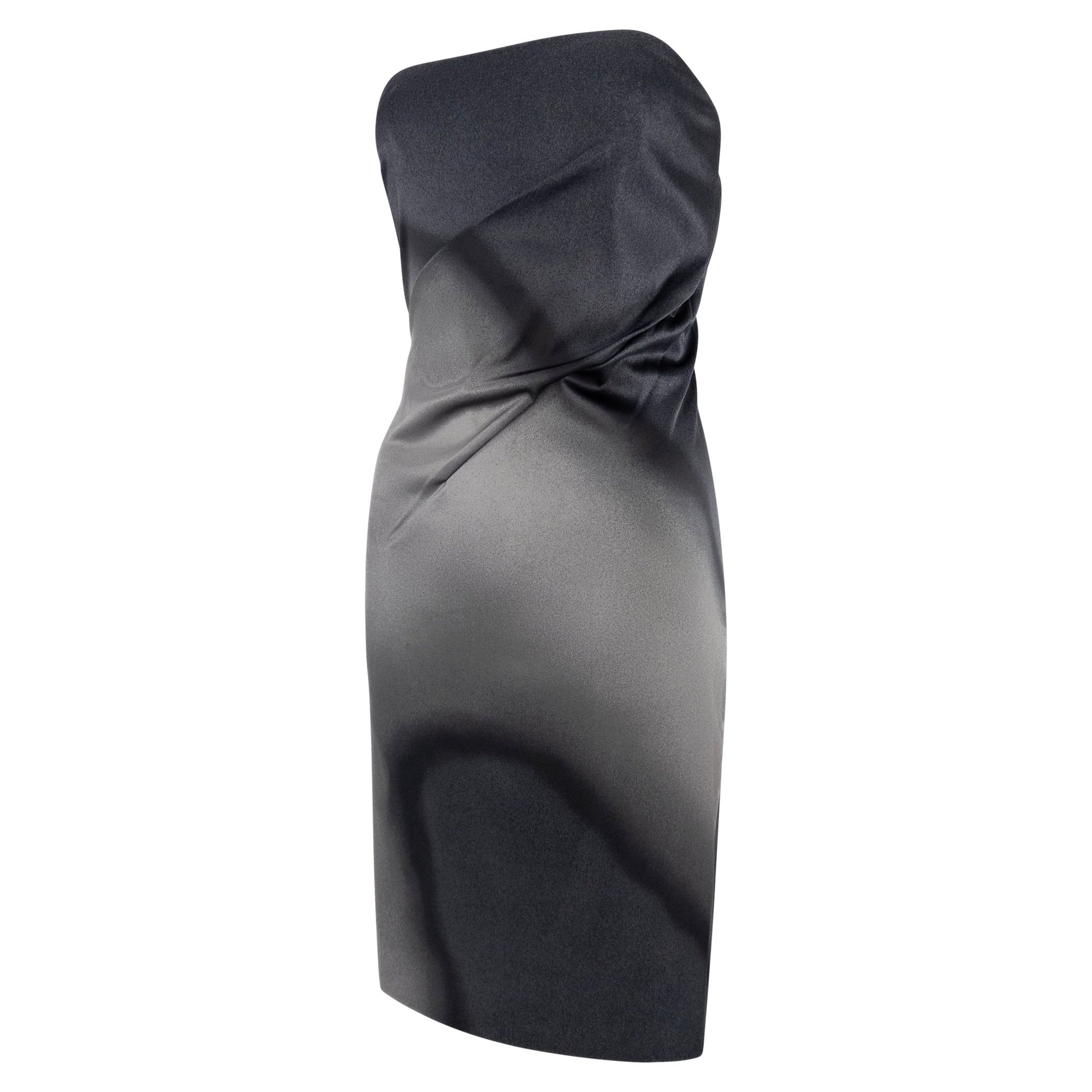 1990s Calvin Klein Collection Ombré Charcoal Silk Satin Strapless Mini Dress - RealList