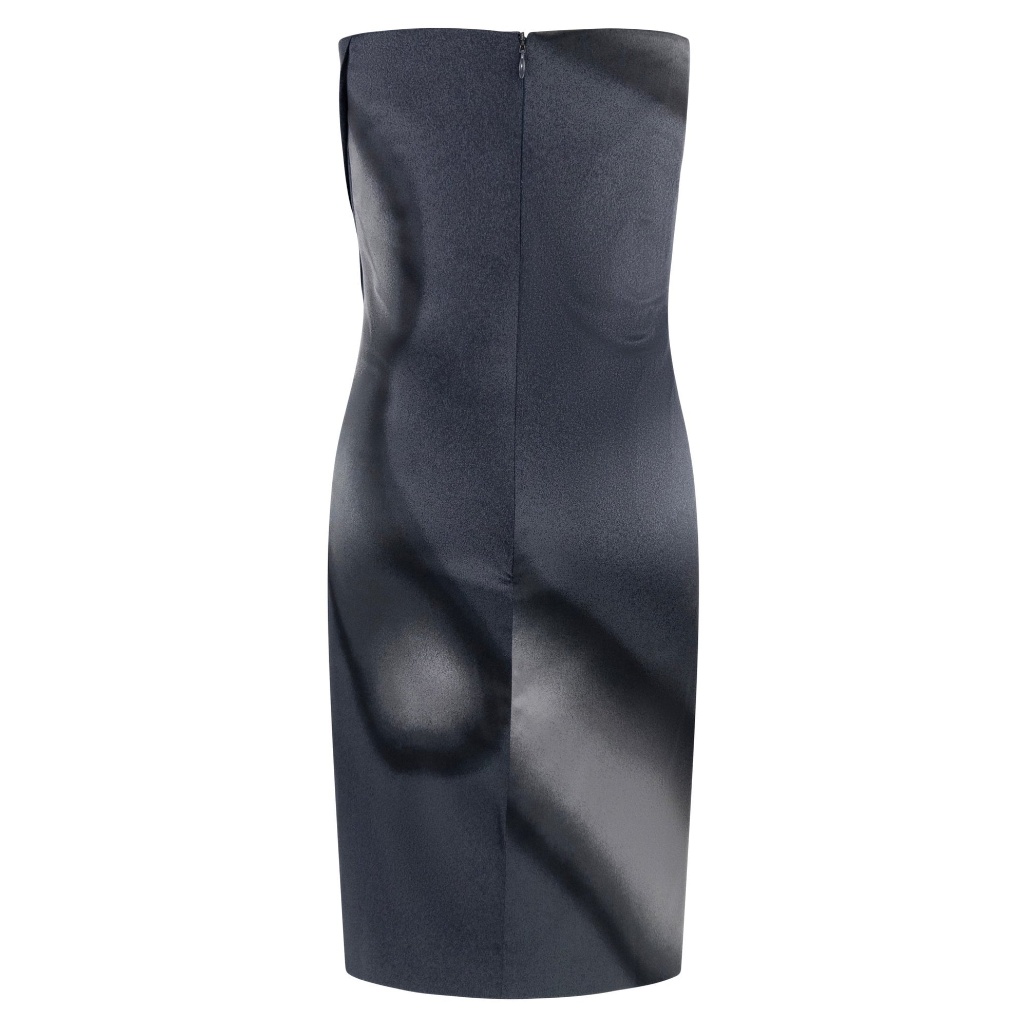 1990s Calvin Klein Collection Ombré Charcoal Silk Satin Strapless Mini Dress - RealList