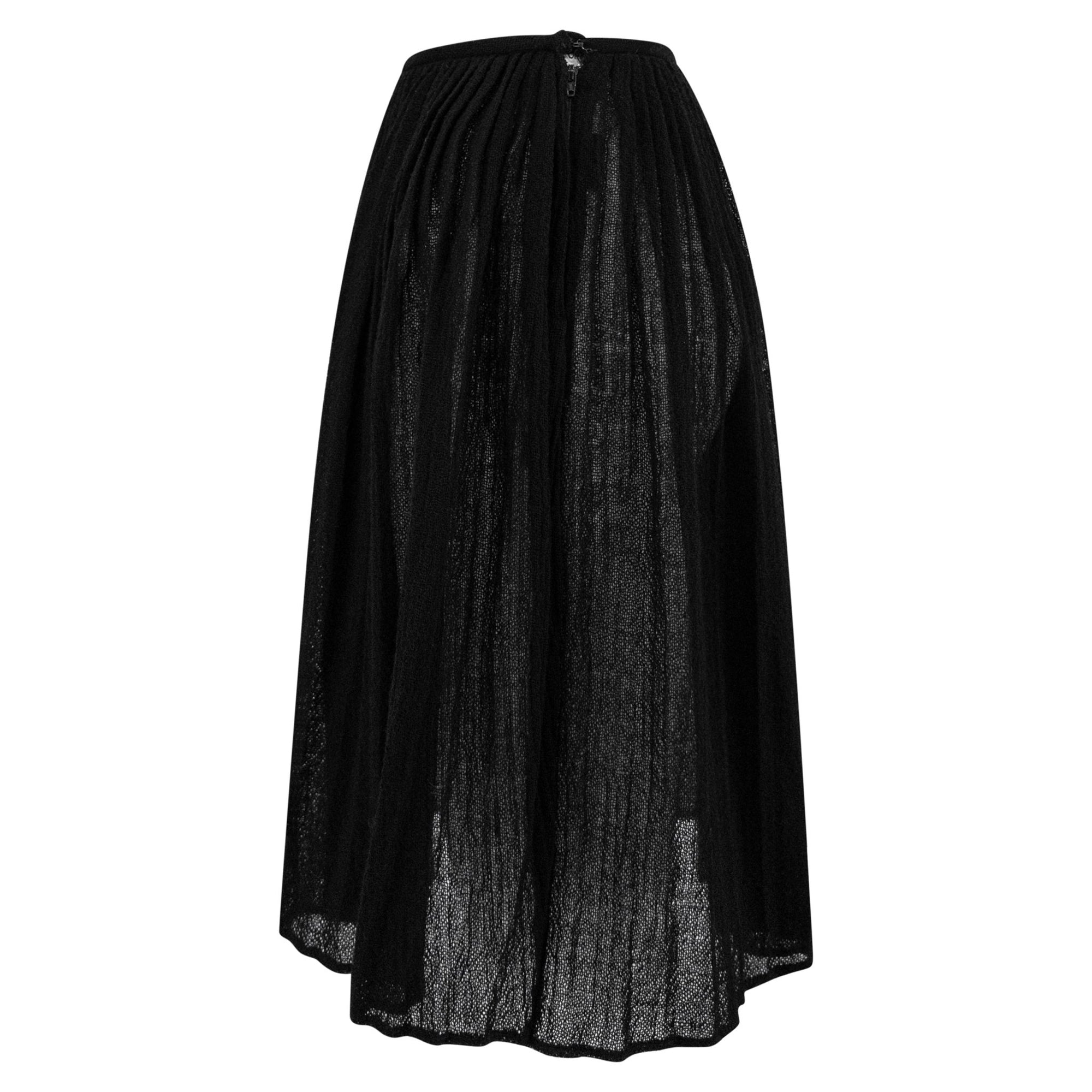 1990s Calvin Klein Collection Sheer Black Wool Pleated Flare Skirt - RealList
