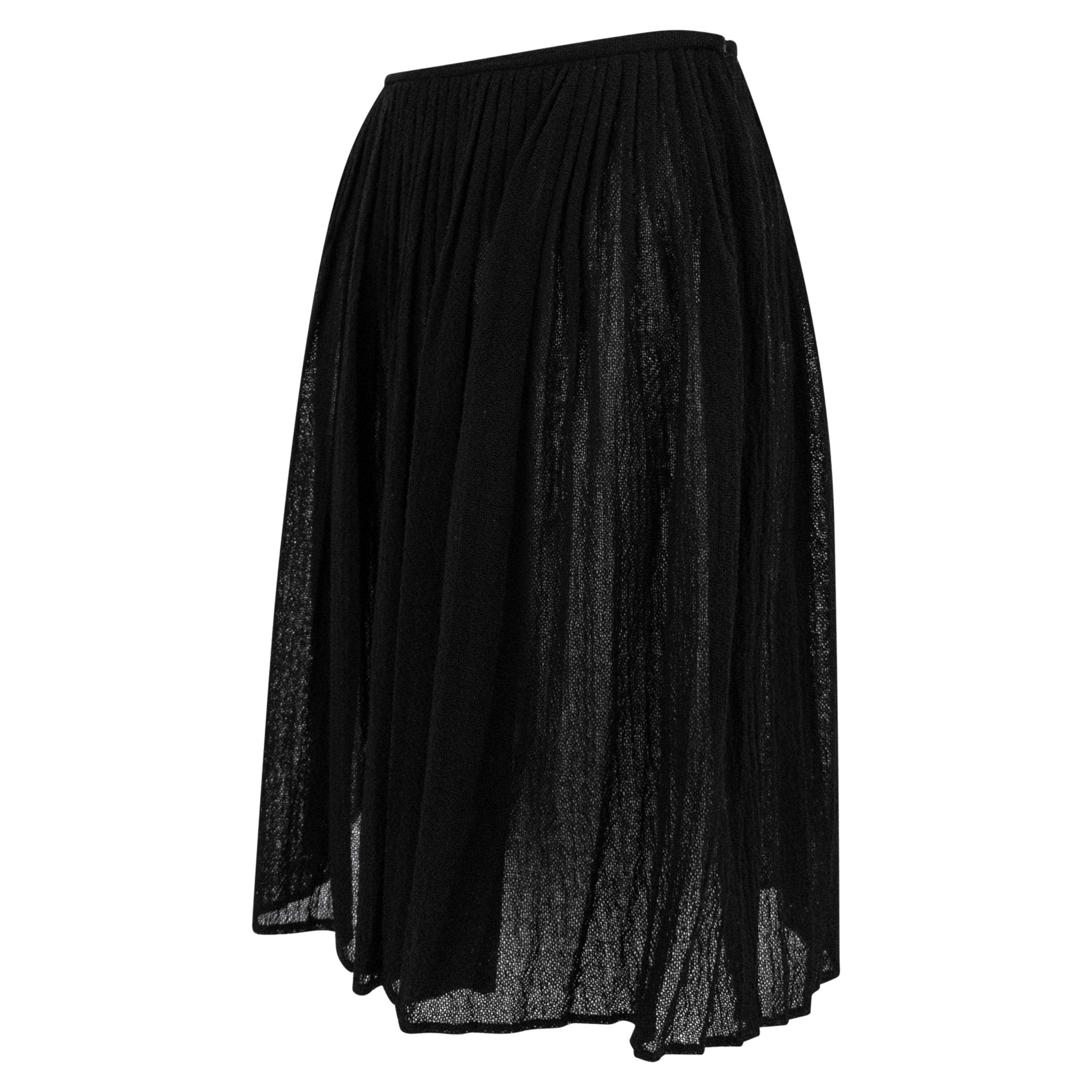 1990s Calvin Klein Collection Sheer Black Wool Pleated Flare Skirt - RealList