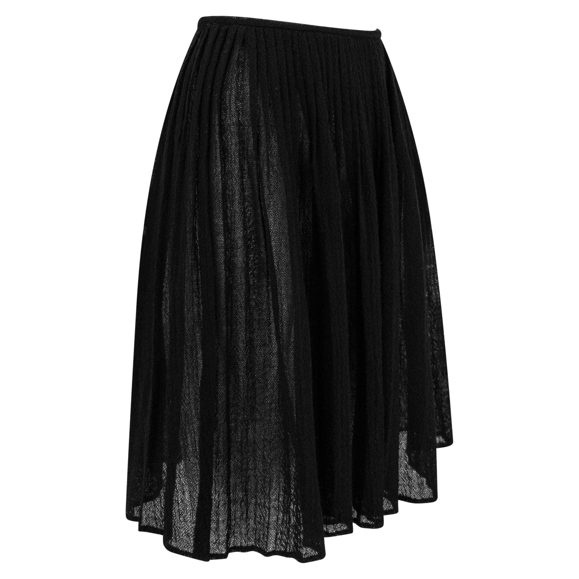 1990s Calvin Klein Collection Sheer Black Wool Pleated Flare Skirt - RealList