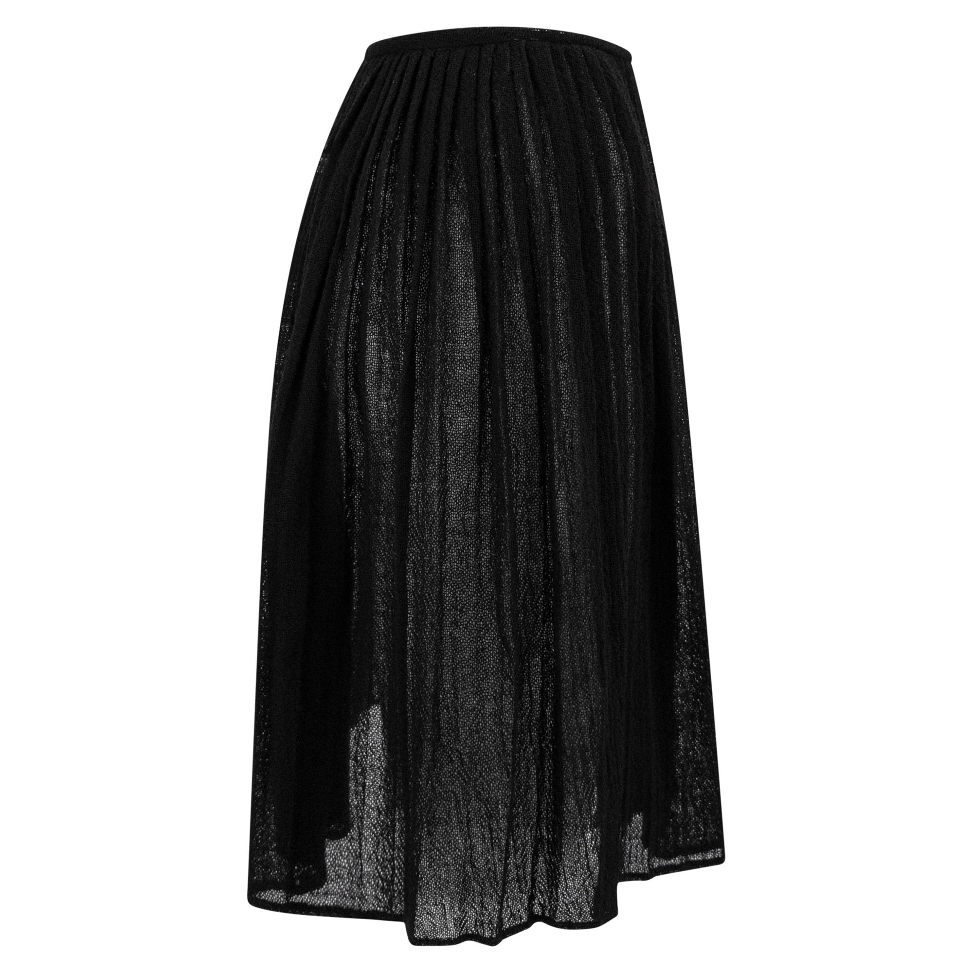 1990s Calvin Klein Collection Sheer Black Wool Pleated Flare Skirt - RealList