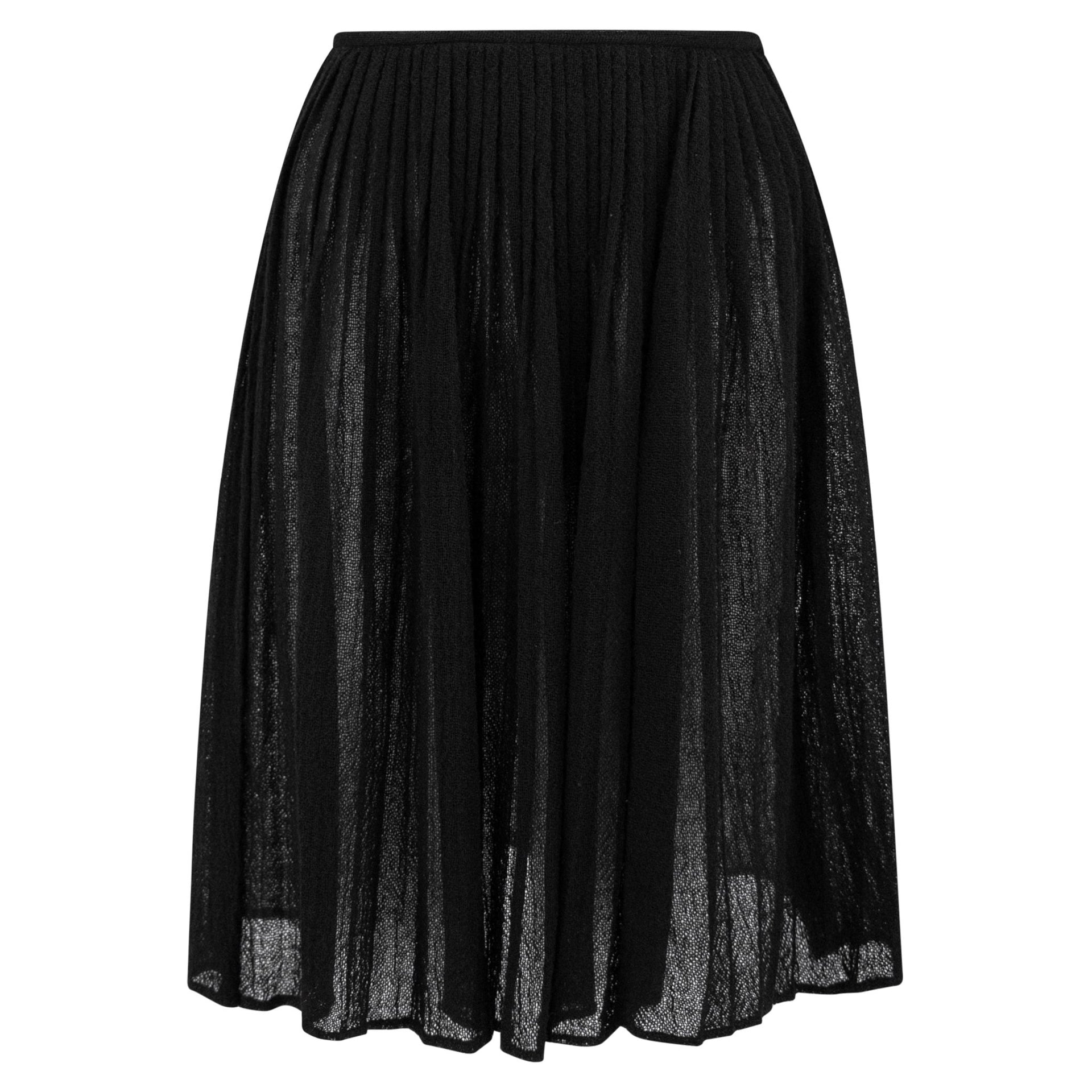 1990s Calvin Klein Collection Sheer Black Wool Pleated Flare Skirt - RealList