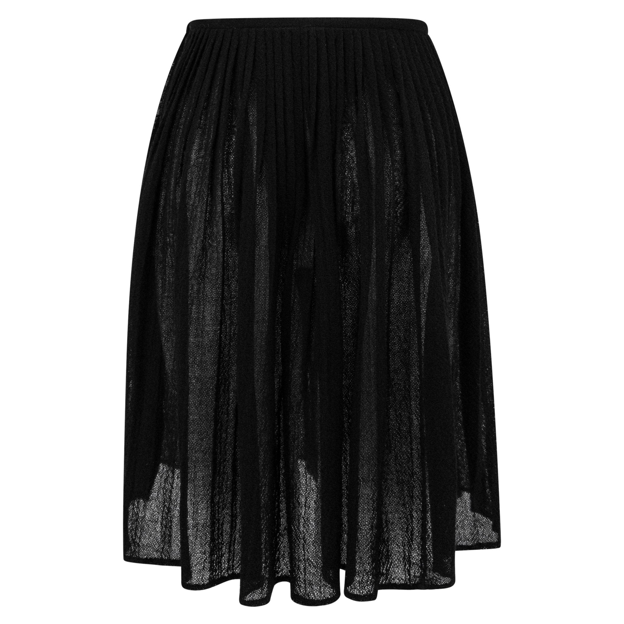 1990s Calvin Klein Collection Sheer Black Wool Pleated Flare Skirt - RealList