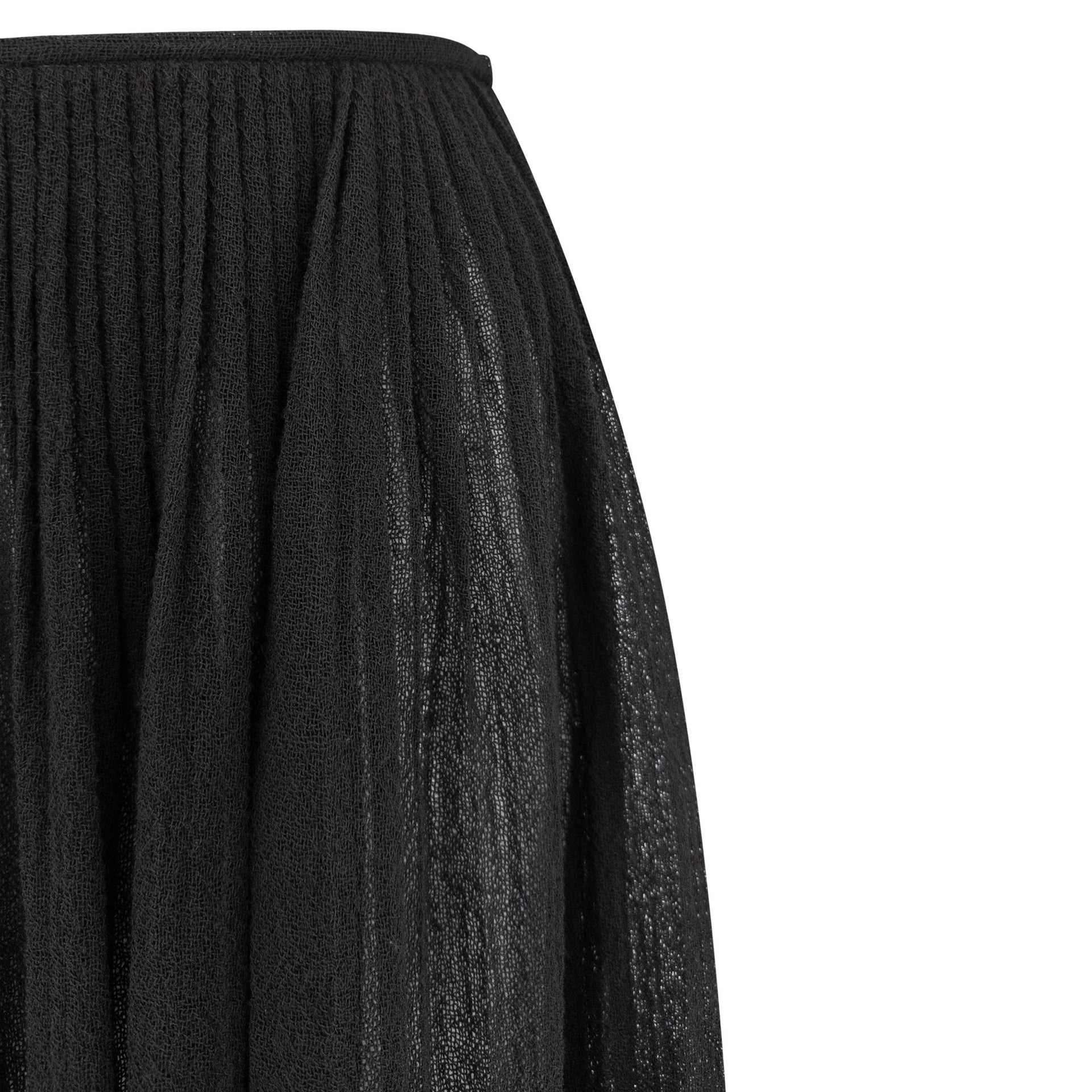 1990s Calvin Klein Collection Sheer Black Wool Pleated Flare Skirt - RealList