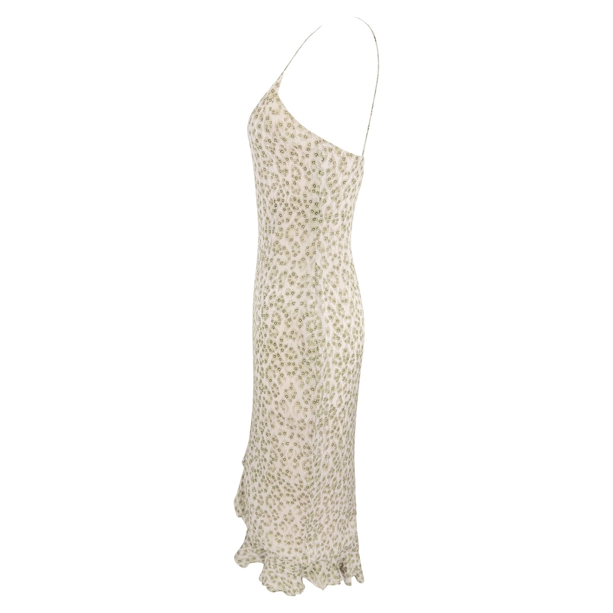 1990s Chloé by Stella McCartney Pink Silk Ruffled Green Floral Midi Dress - RealList