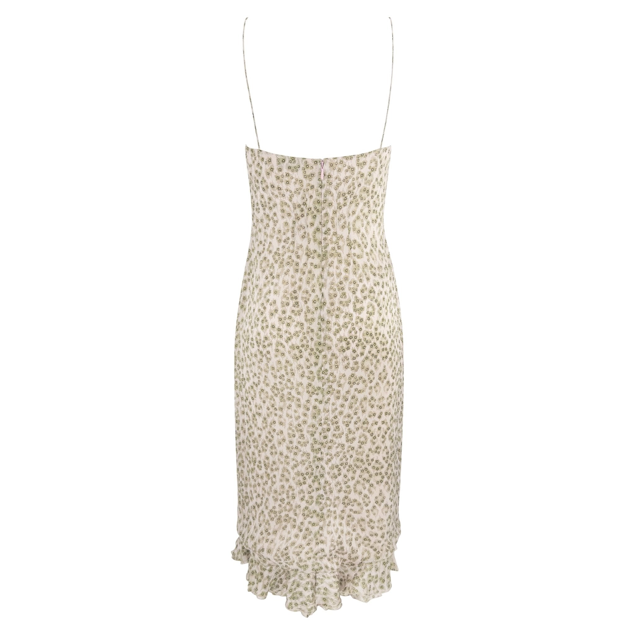 1990s Chloé by Stella McCartney Pink Silk Ruffled Green Floral Midi Dress - RealList