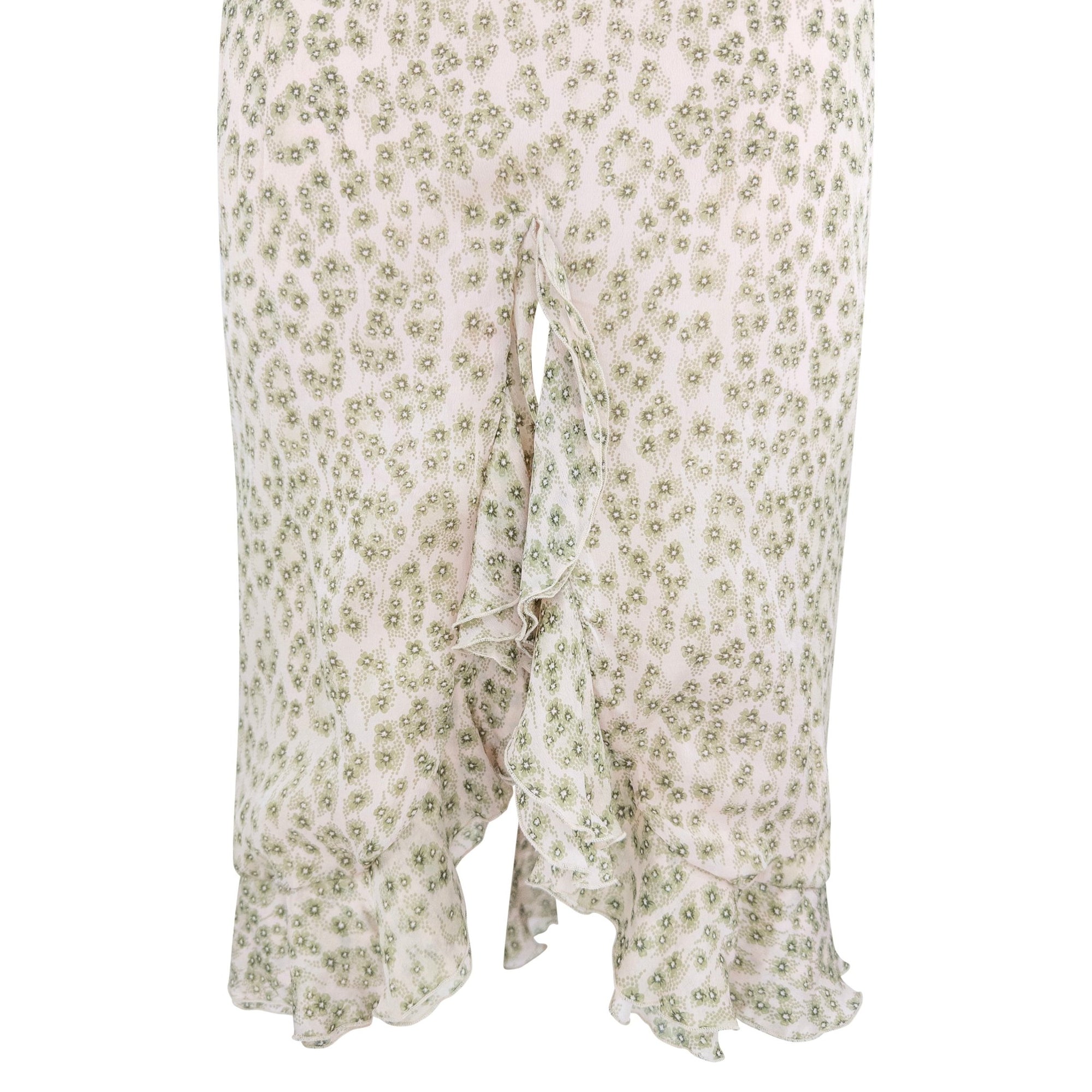 1990s Chloé by Stella McCartney Pink Silk Ruffled Green Floral Midi Dress - RealList