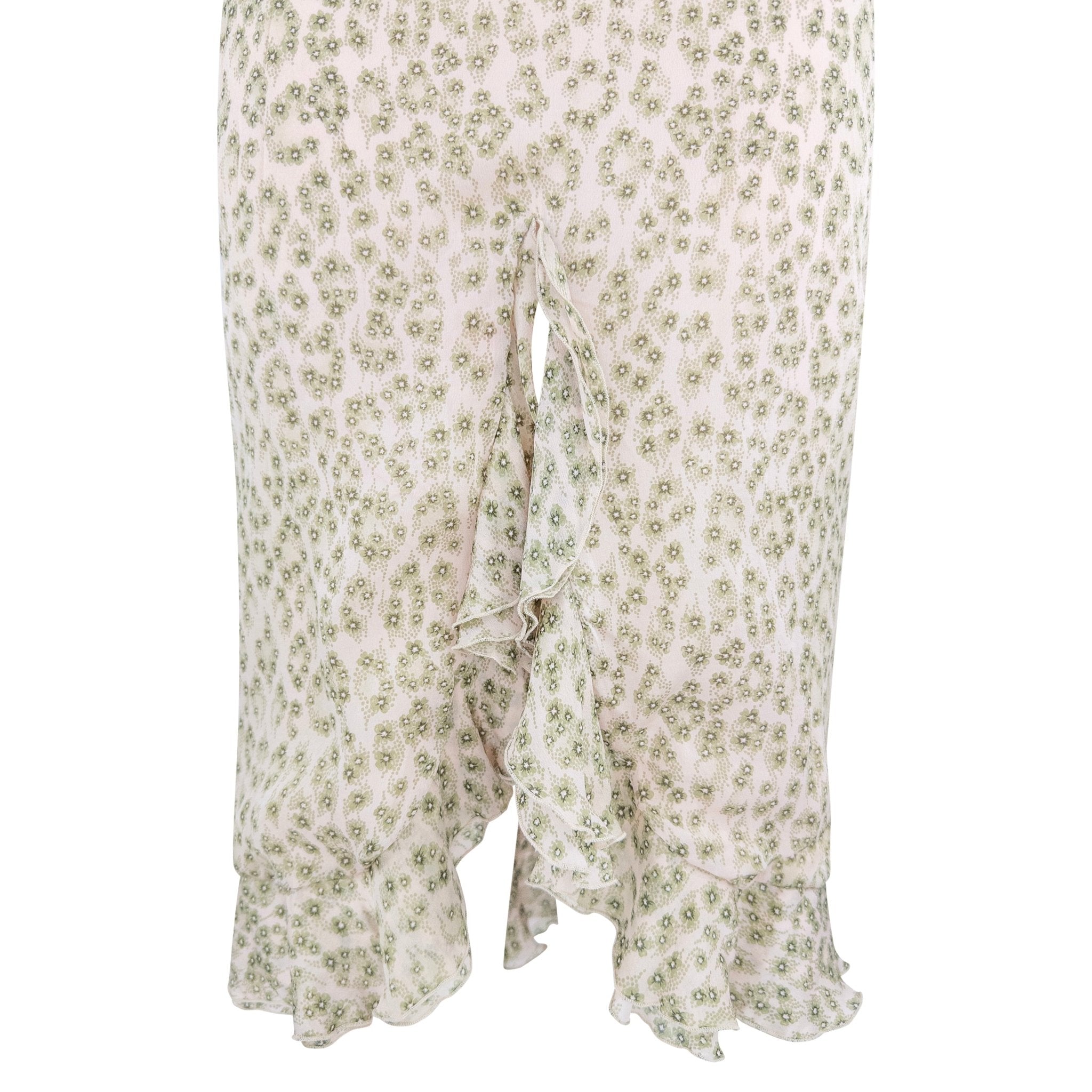 1990s Chloé by Stella McCartney Pink Silk Ruffled Green Floral Midi Dress - RealList