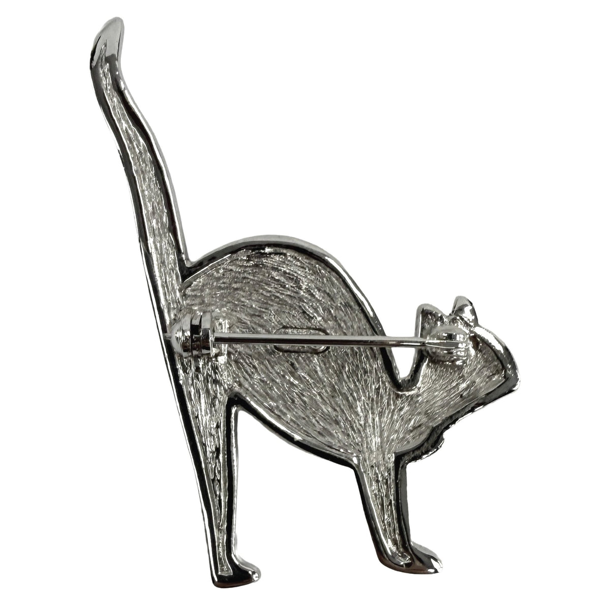 1990s Christian Dior Rhinestone Pussycat Silver - Tone Brooch - RealList