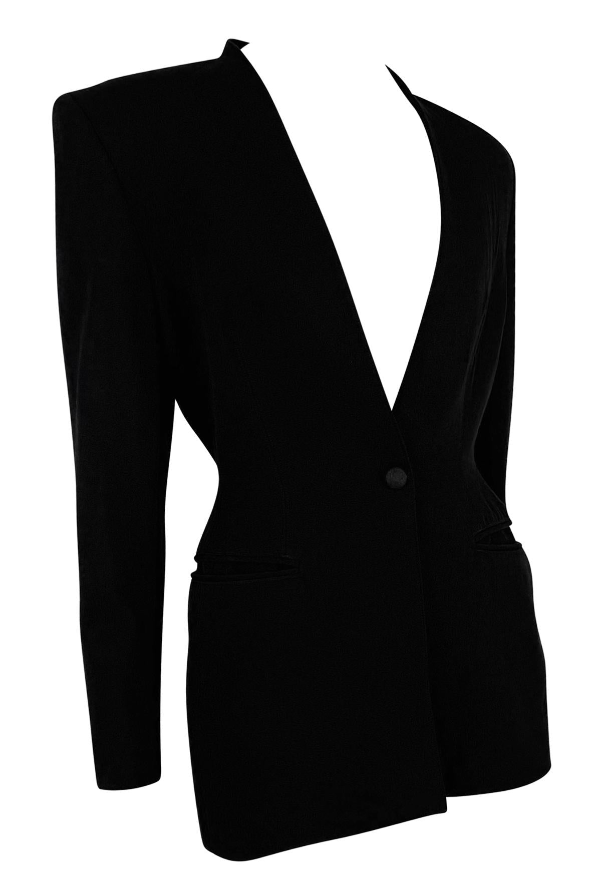 1990s Claude Montana Plunging Backless Black Cutout Blazer Jacket - RealList