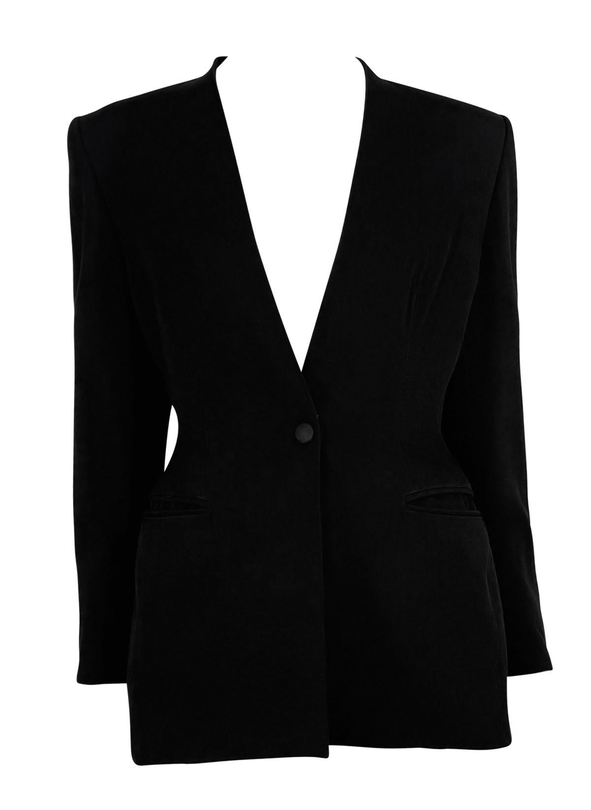 1990s Claude Montana Plunging Backless Black Cutout Blazer Jacket - RealList