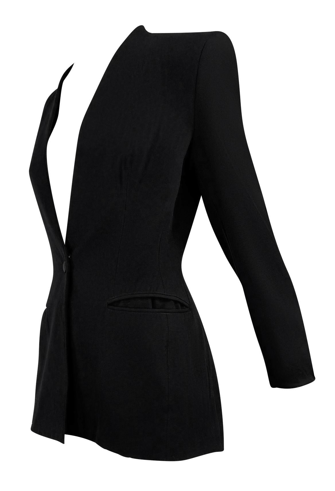 1990s Claude Montana Plunging Backless Black Cutout Blazer Jacket - RealList