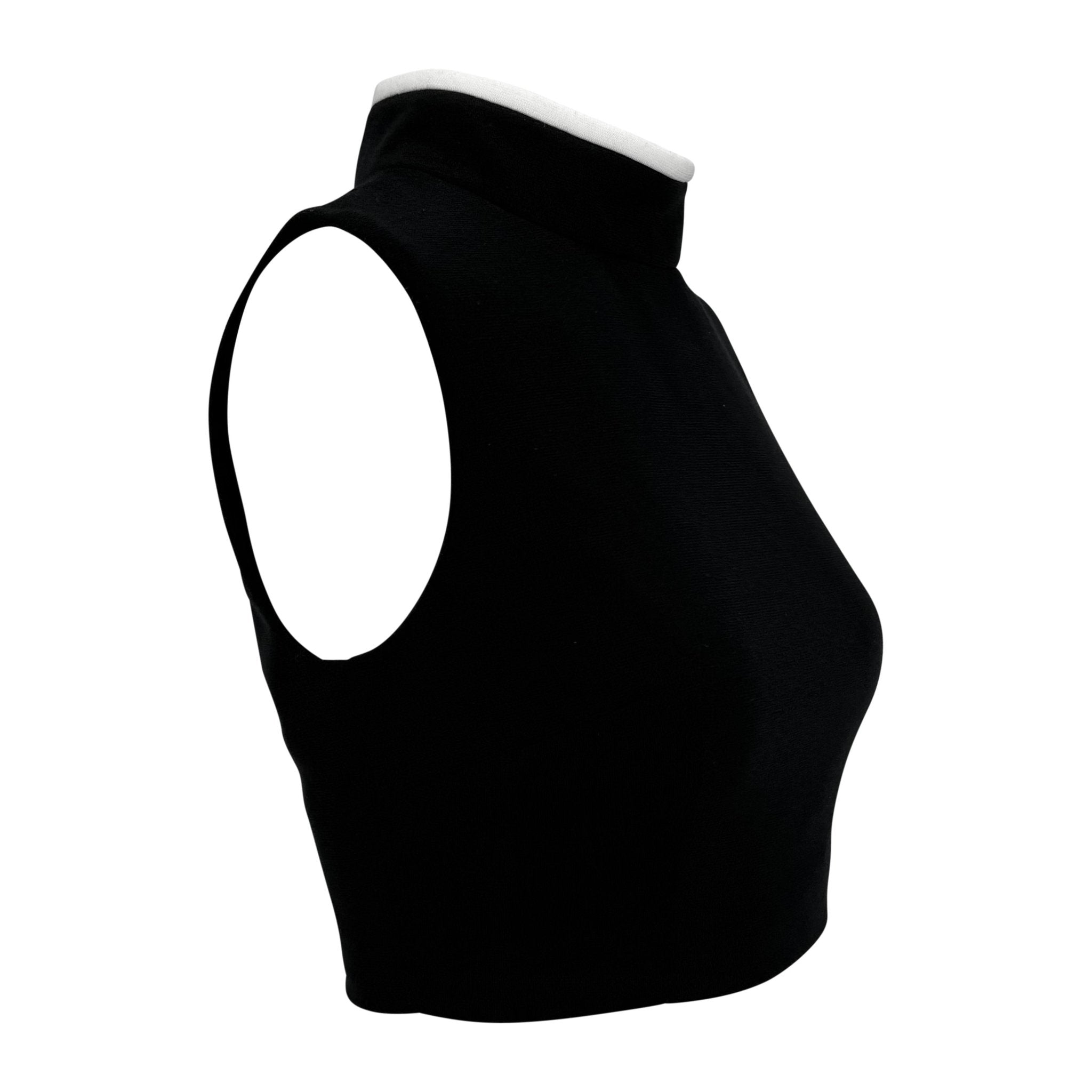 1990s Dolce & Gabbana Black Fleece White Trim Mock Neck Sleeveless Crop Top - RealList