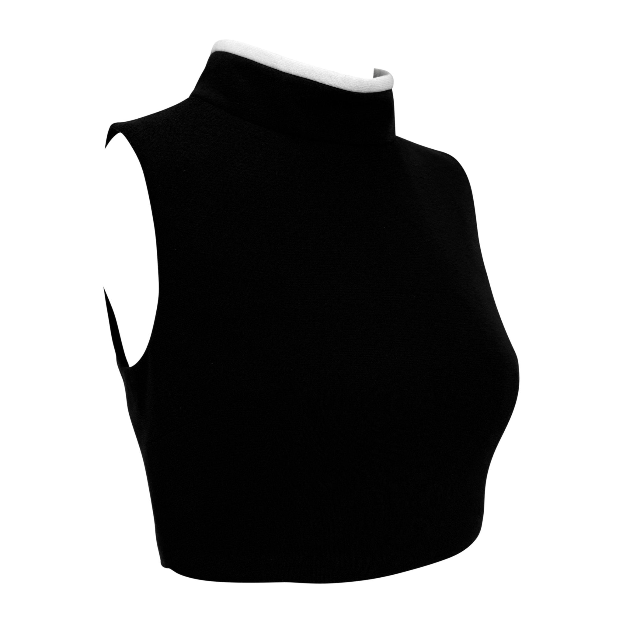 1990s Dolce & Gabbana Black Fleece White Trim Mock Neck Sleeveless Crop Top - RealList
