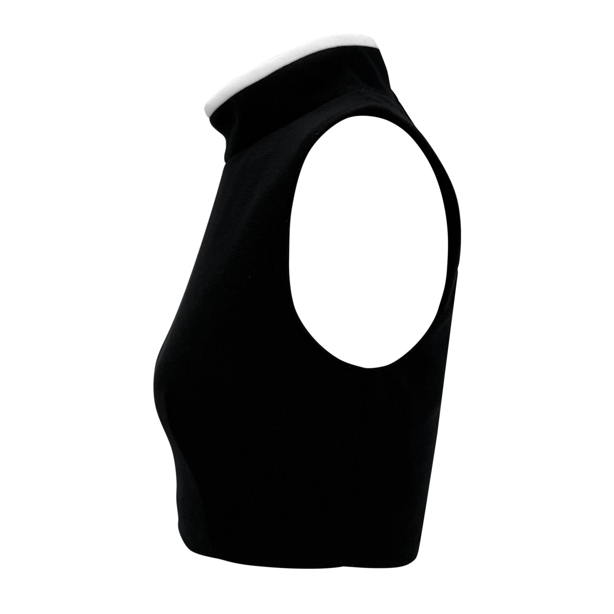 1990s Dolce & Gabbana Black Fleece White Trim Mock Neck Sleeveless Crop Top - RealList