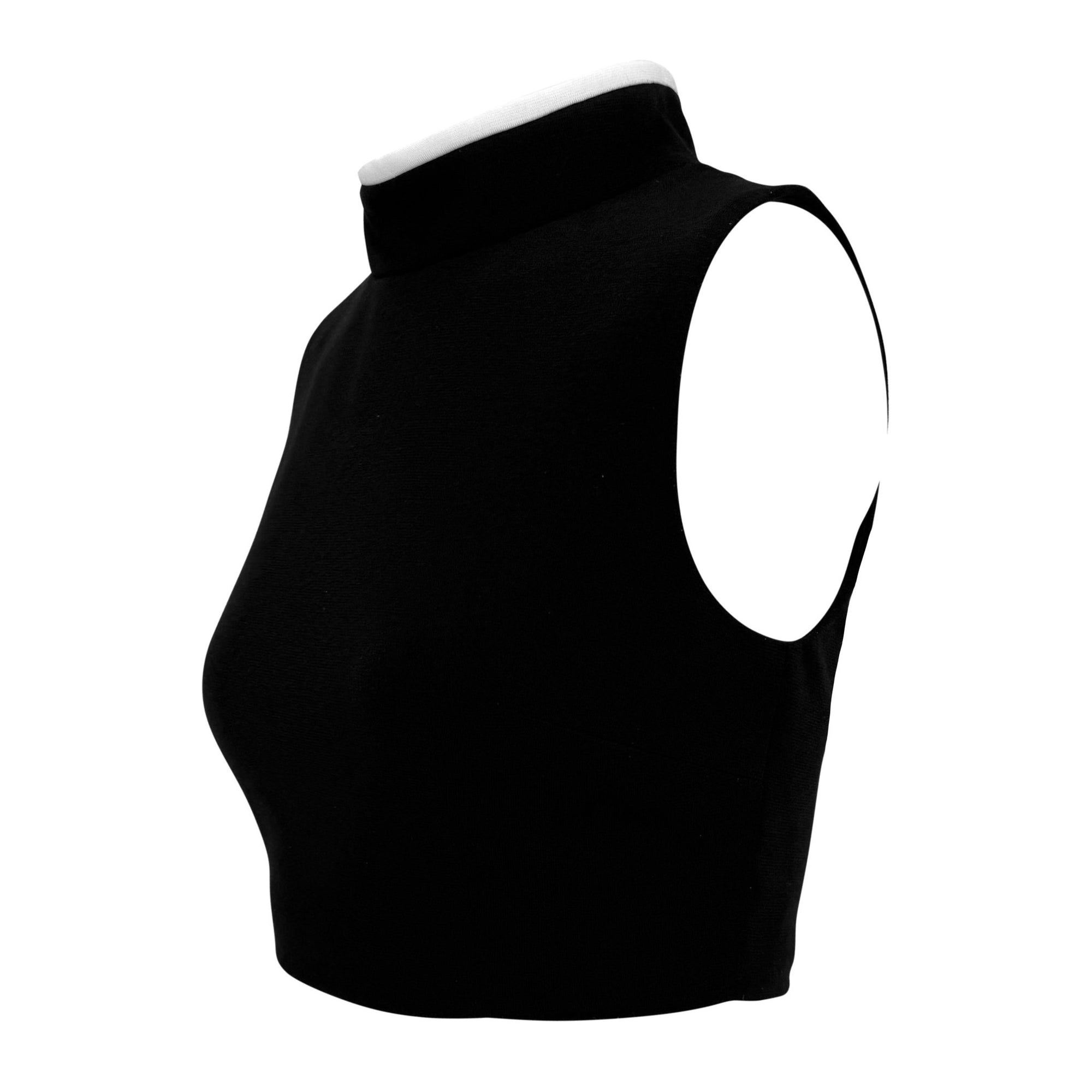 1990s Dolce & Gabbana Black Fleece White Trim Mock Neck Sleeveless Crop Top - RealList