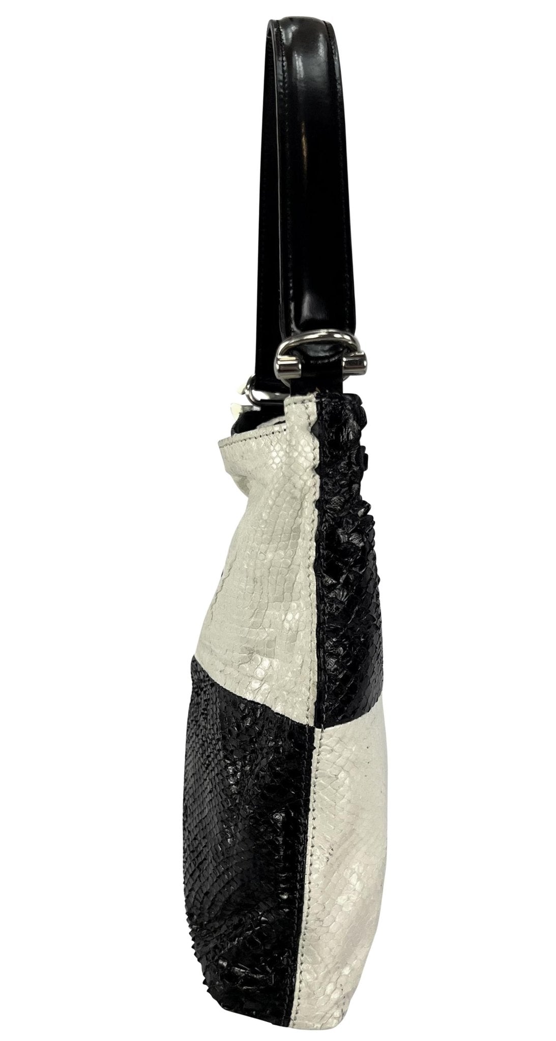 1990s Dolce & Gabbana Black White Colorblock Genuine Python DG Logo Shoulder Bag - RealList
