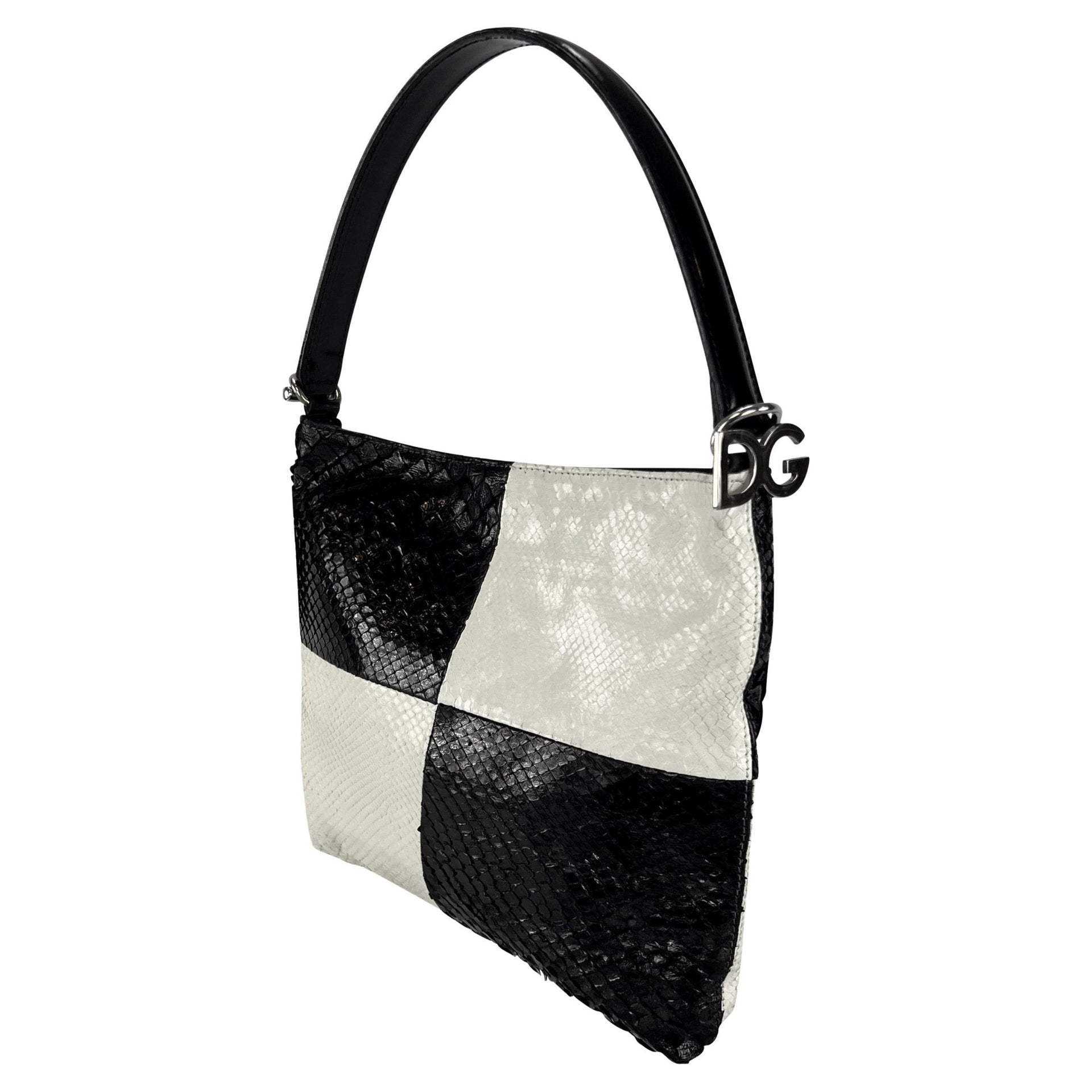 1990s Dolce & Gabbana Black White Colorblock Genuine Python DG Logo Shoulder Bag - RealList