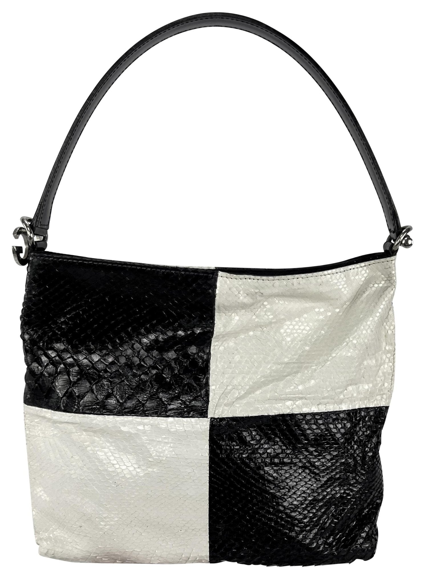 1990s Dolce & Gabbana Black White Colorblock Genuine Python DG Logo Shoulder Bag - RealList