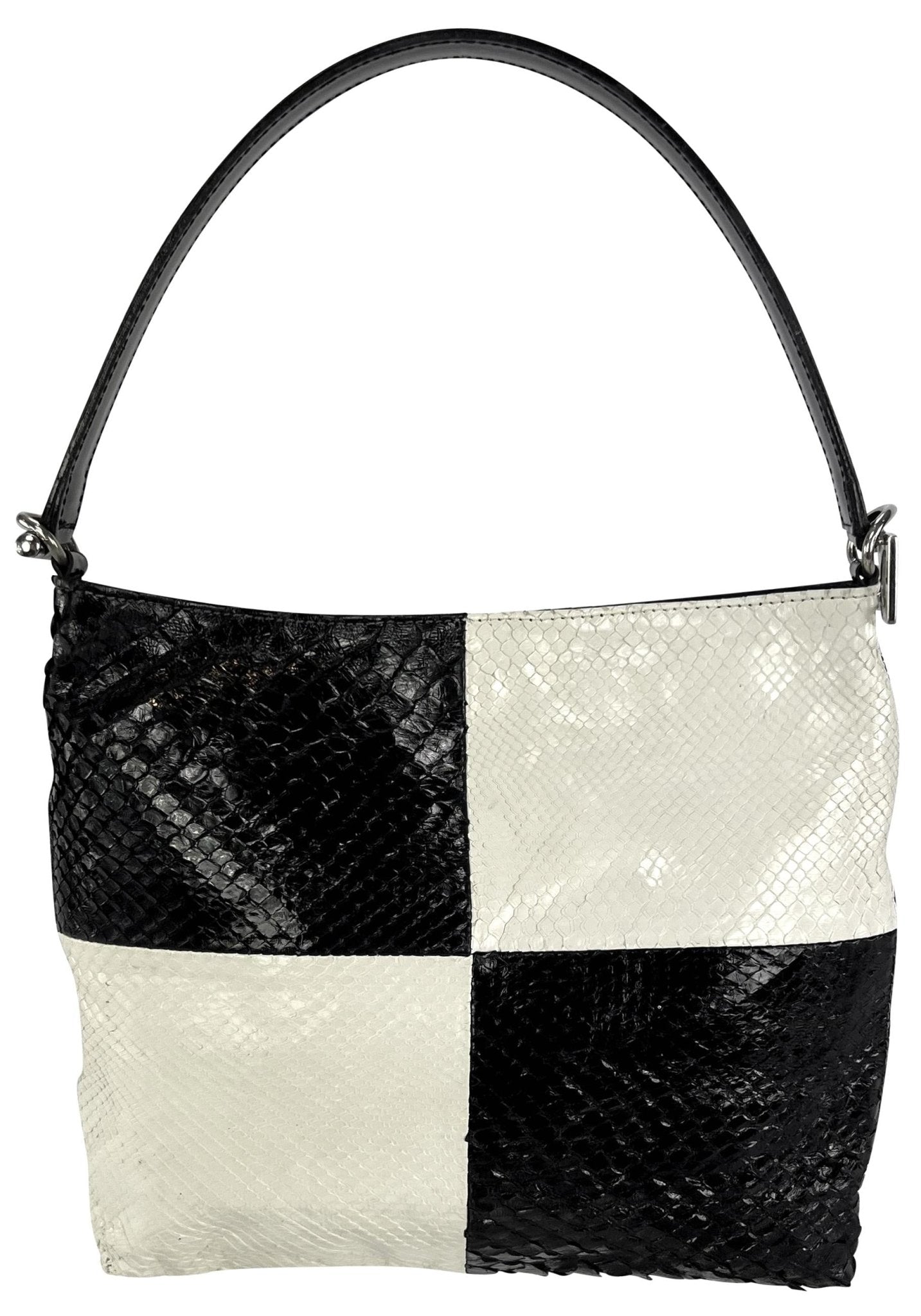 1990s Dolce & Gabbana Black White Colorblock Genuine Python DG Logo Shoulder Bag - RealList