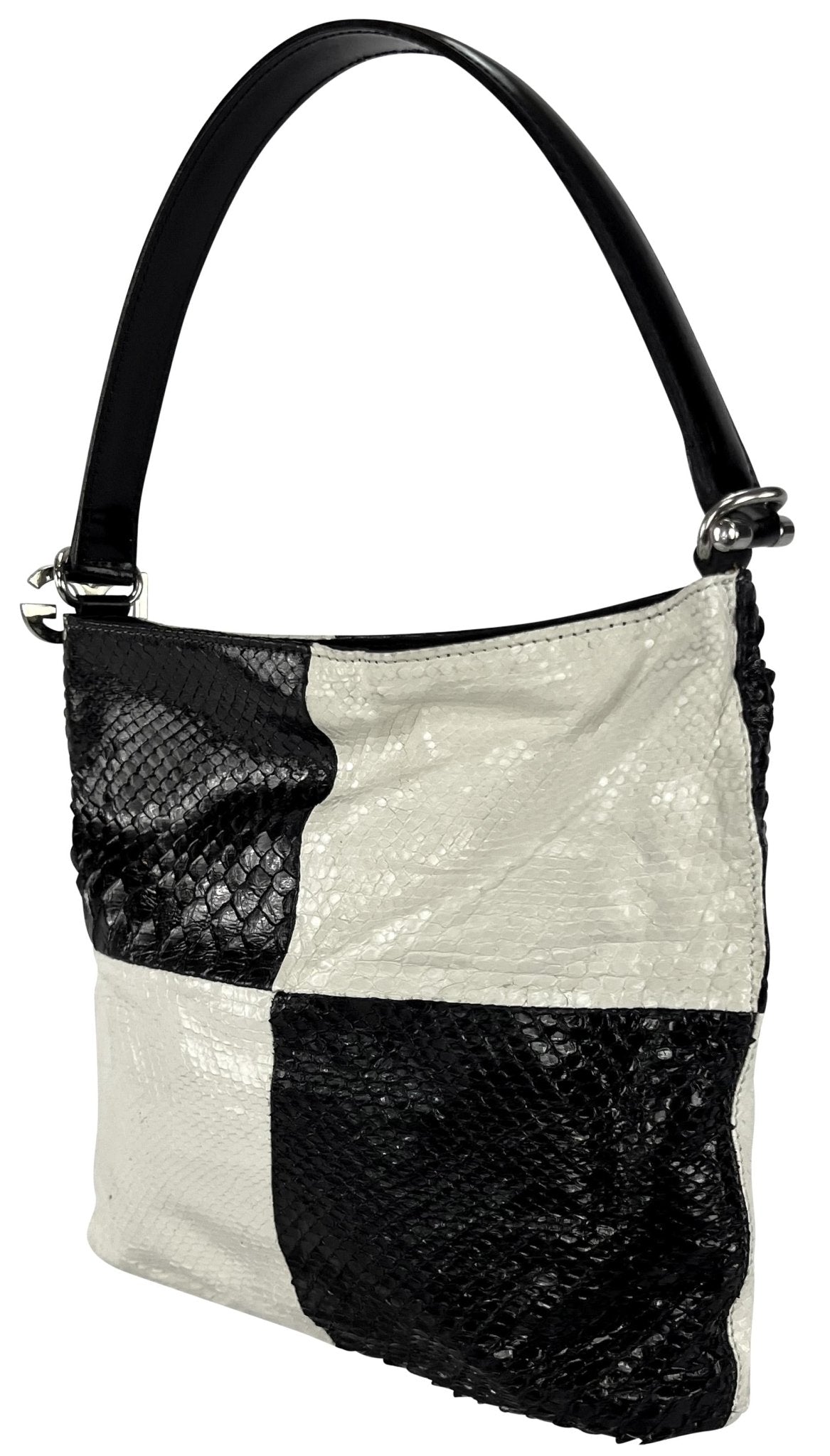 1990s Dolce & Gabbana Black White Colorblock Genuine Python DG Logo Shoulder Bag - RealList