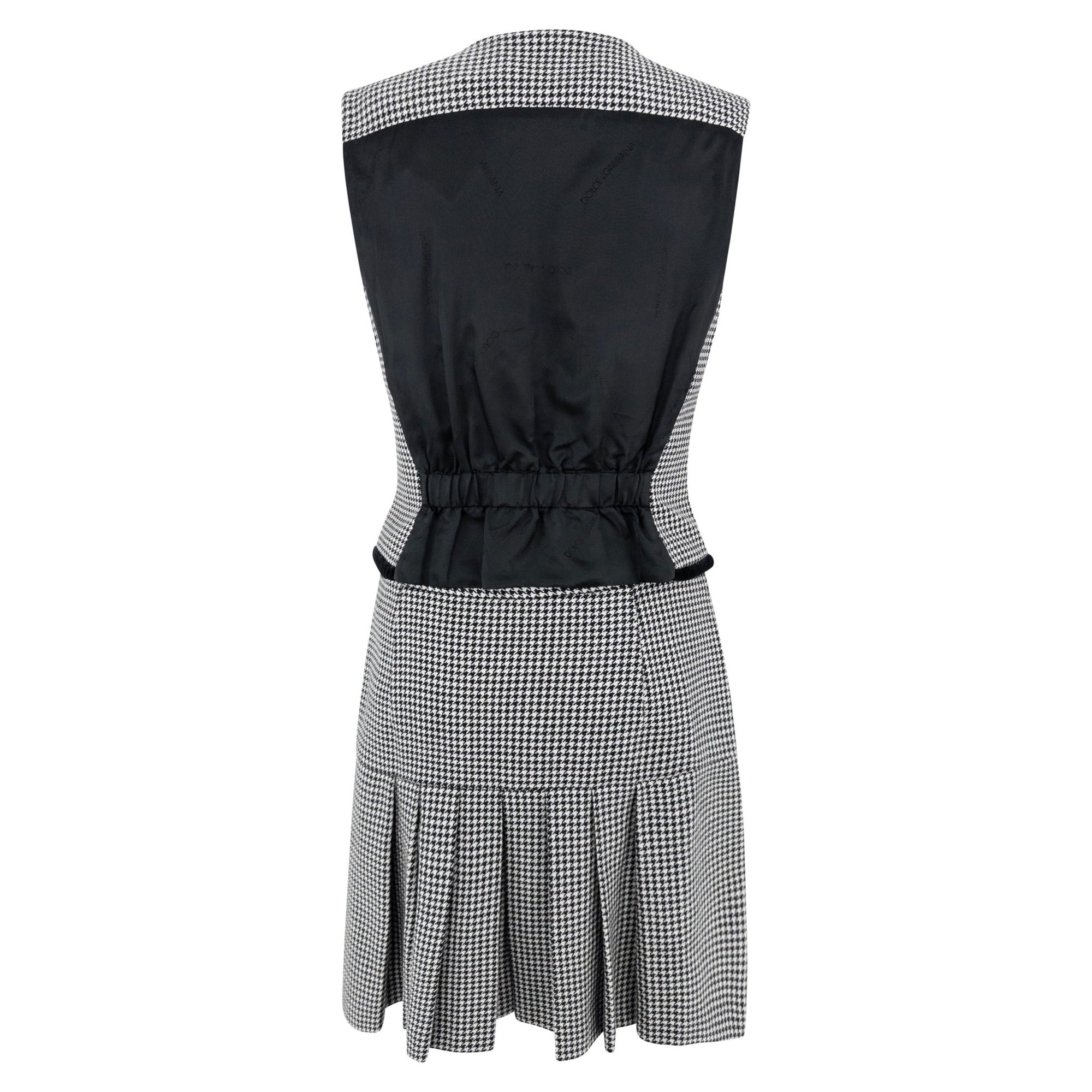 1990s Dolce & Gabbana Black White Houndstooth Pleated Skirt Vest Set - RealList