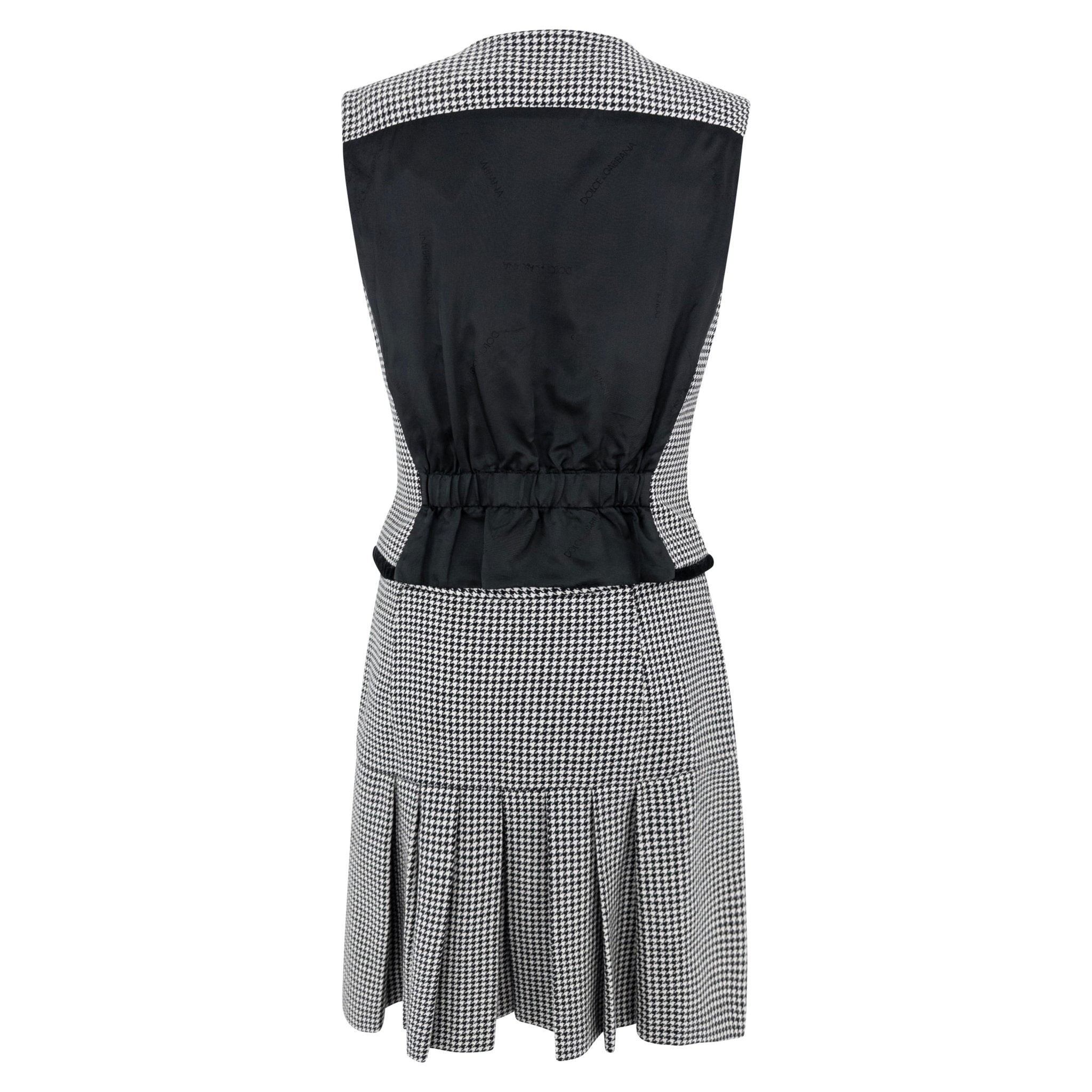 1990s Dolce & Gabbana Black White Houndstooth Pleated Skirt Vest Set - RealList