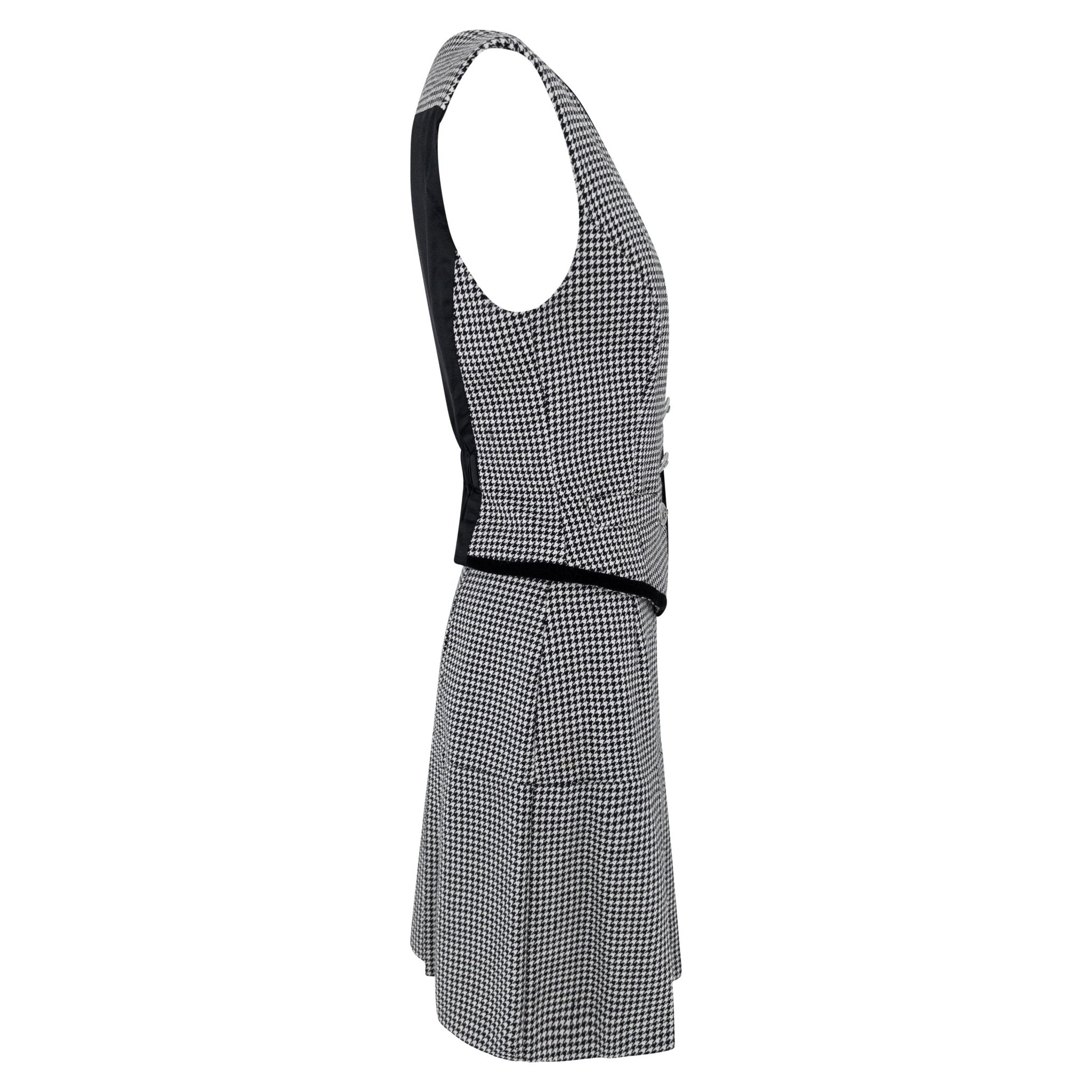 1990s Dolce & Gabbana Black White Houndstooth Pleated Skirt Vest Set - RealList