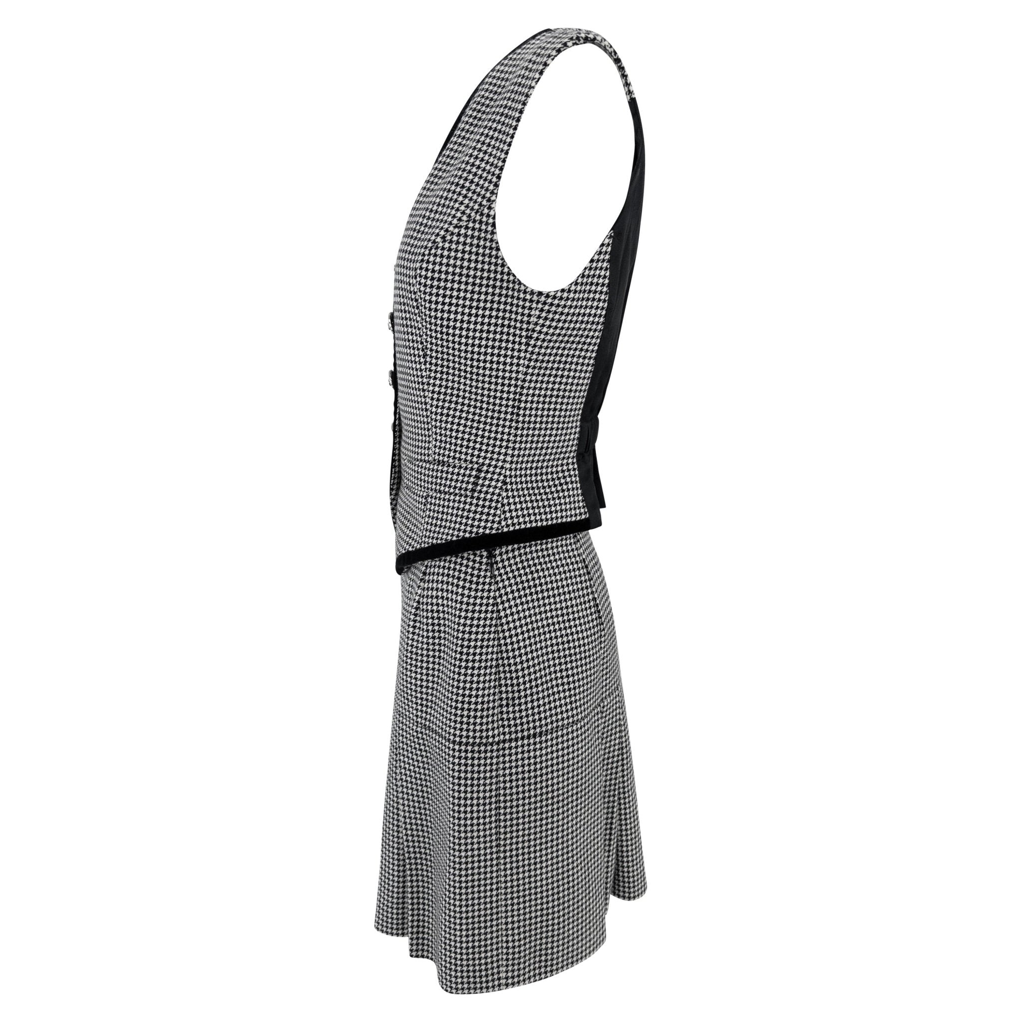 1990s Dolce & Gabbana Black White Houndstooth Pleated Skirt Vest Set - RealList
