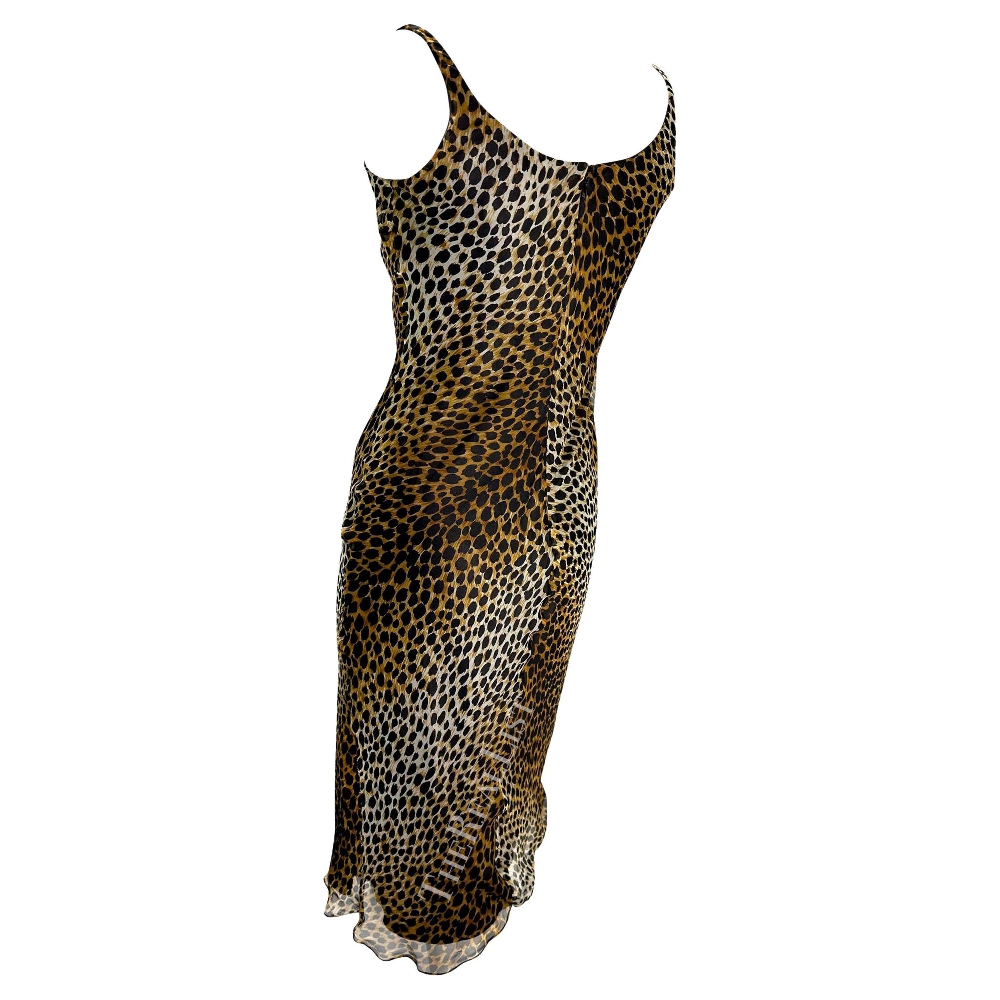 1990s Dolce & Gabbana Cheetah Print Chiffon Overlay Slip Dress - RealList