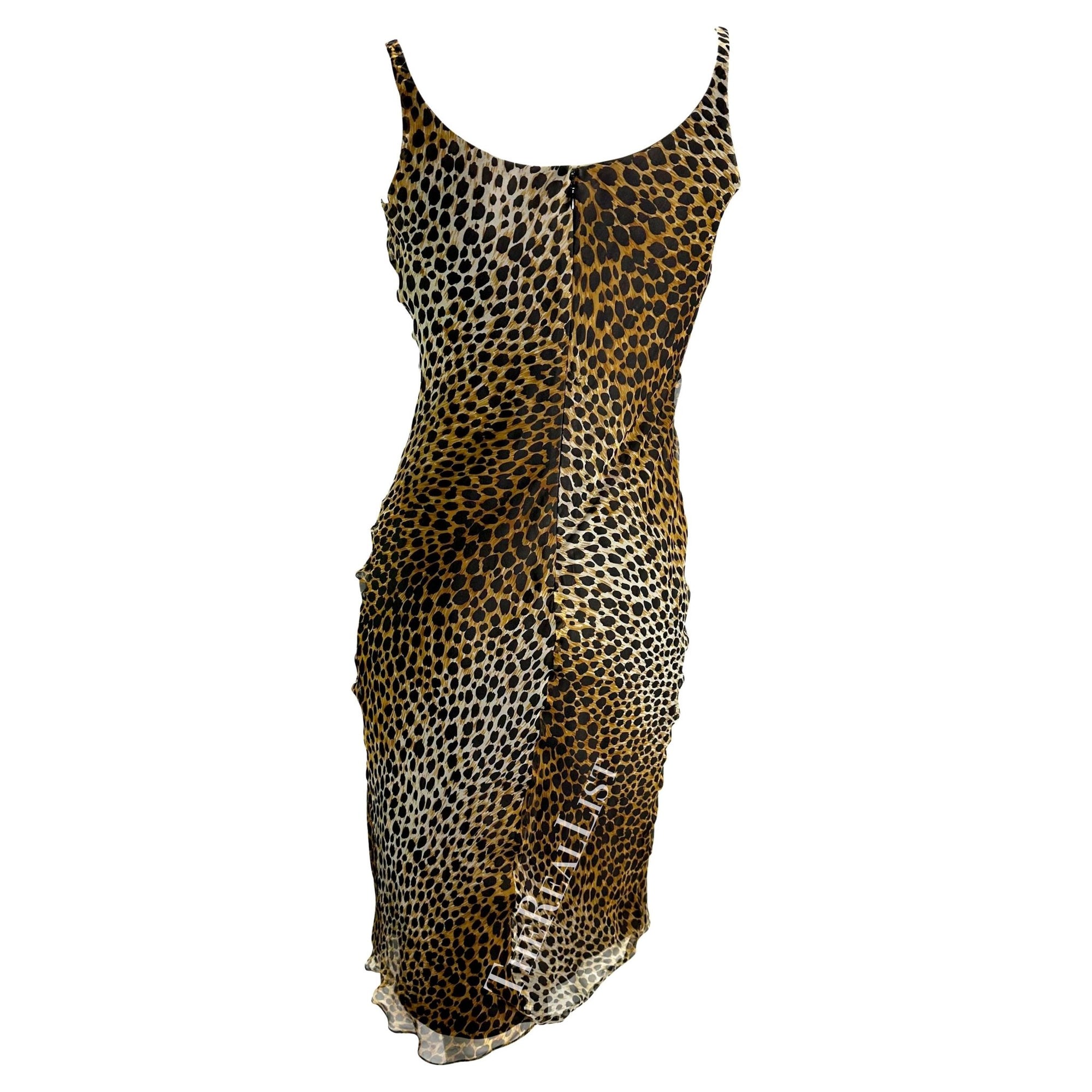 1990s Dolce & Gabbana Cheetah Print Chiffon Overlay Slip Dress - RealList