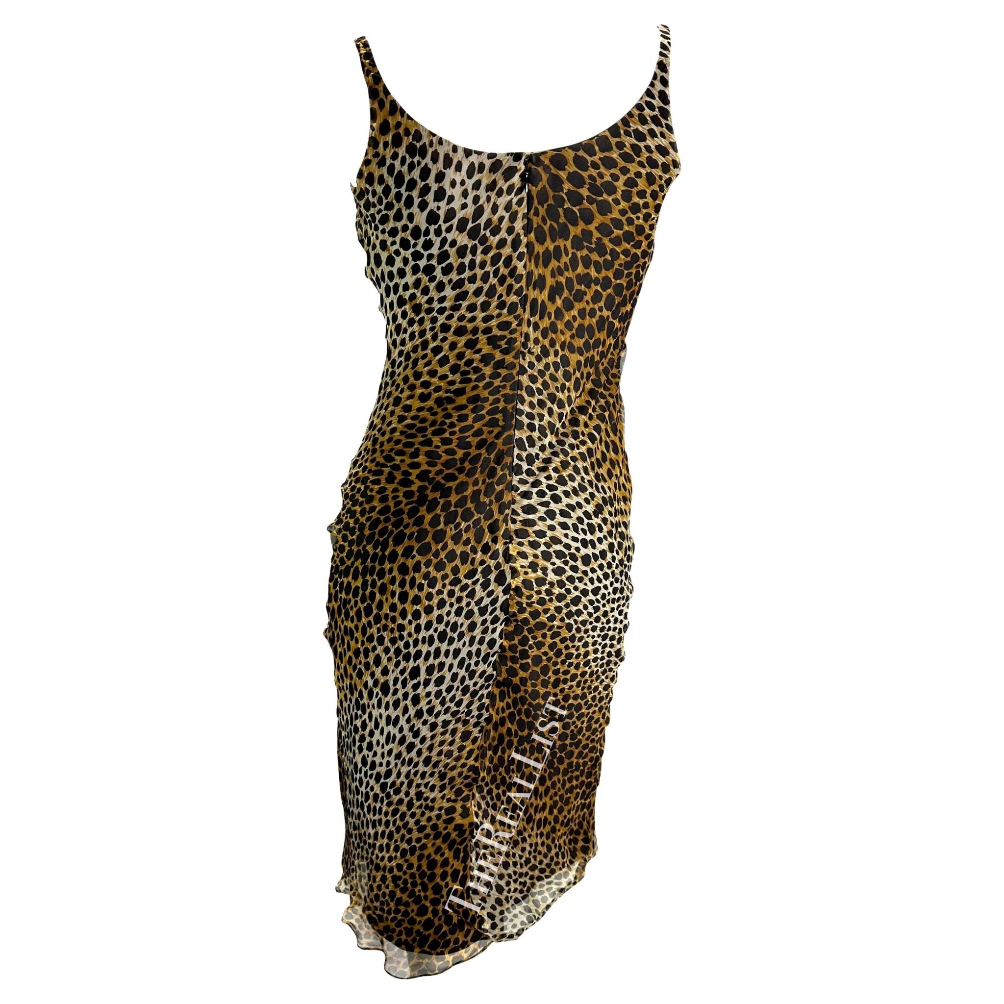 1990s Dolce & Gabbana Cheetah Print Chiffon Overlay Slip Dress - RealList